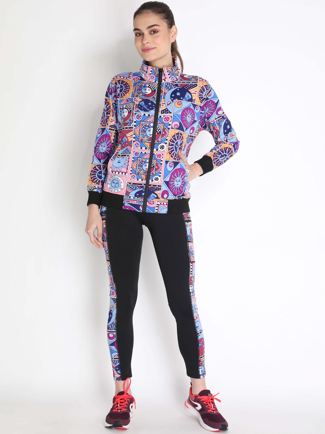 

Chkokko Women Blue & Pink Graphic Tracksuit