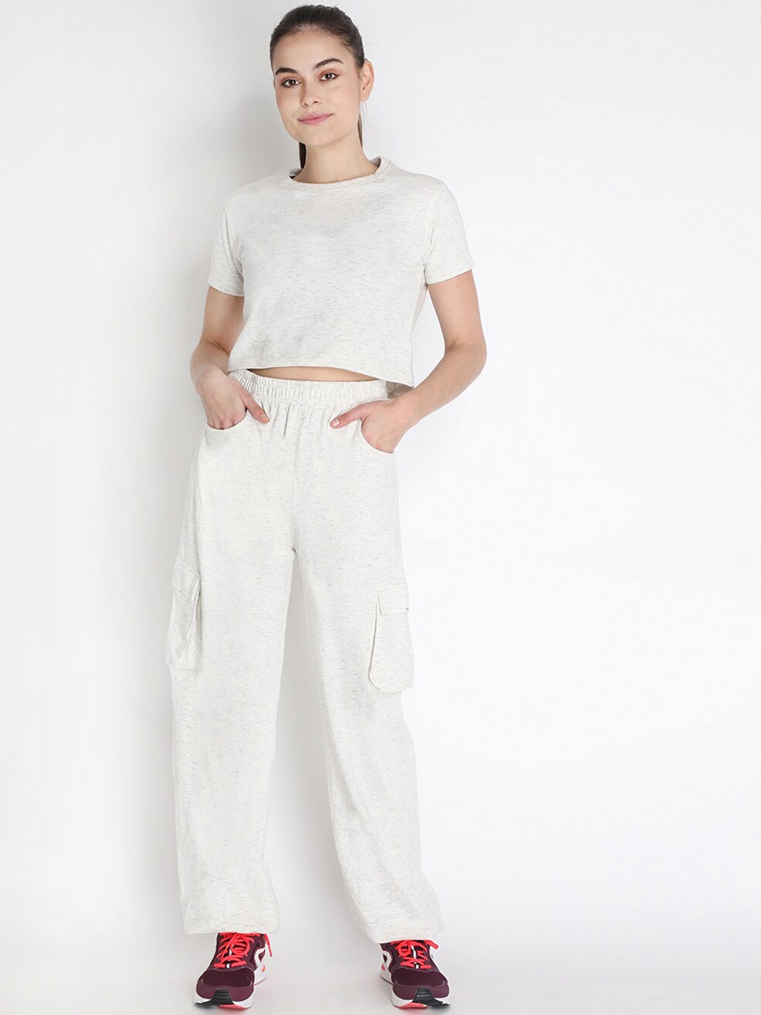 

Chkokko Women Off White Solid Cotton Tracksuit