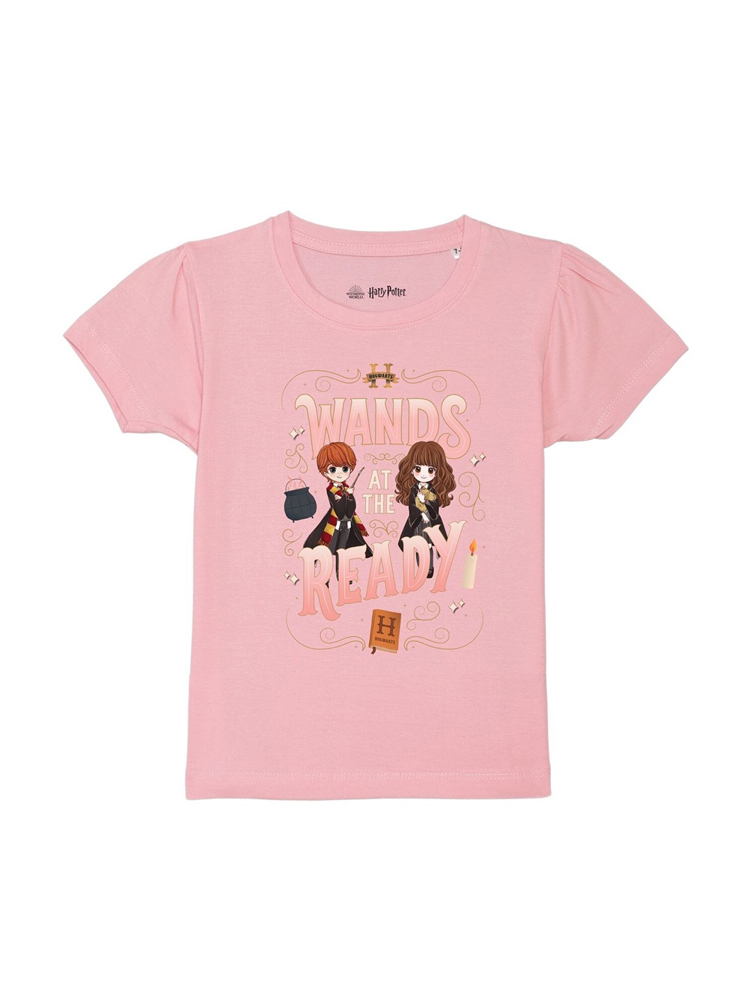 

Harry Potter by Wear Your Mind Girls Pink Printed Puff Sleeves T-shirt