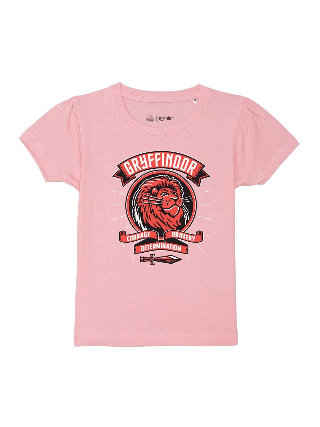 

Harry Potter by Wear Your Mind Girls Pink Printed Puff Sleeves Pure Cotton T-shirt