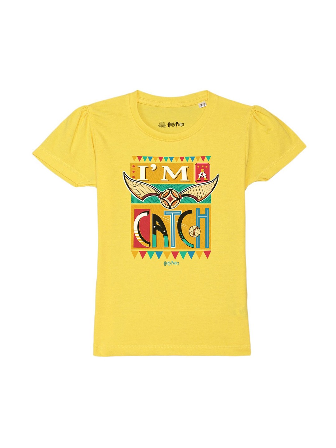 

Harry Potter by Wear Your Mind Girls Yellow Printed Puff Sleeves T-shirt