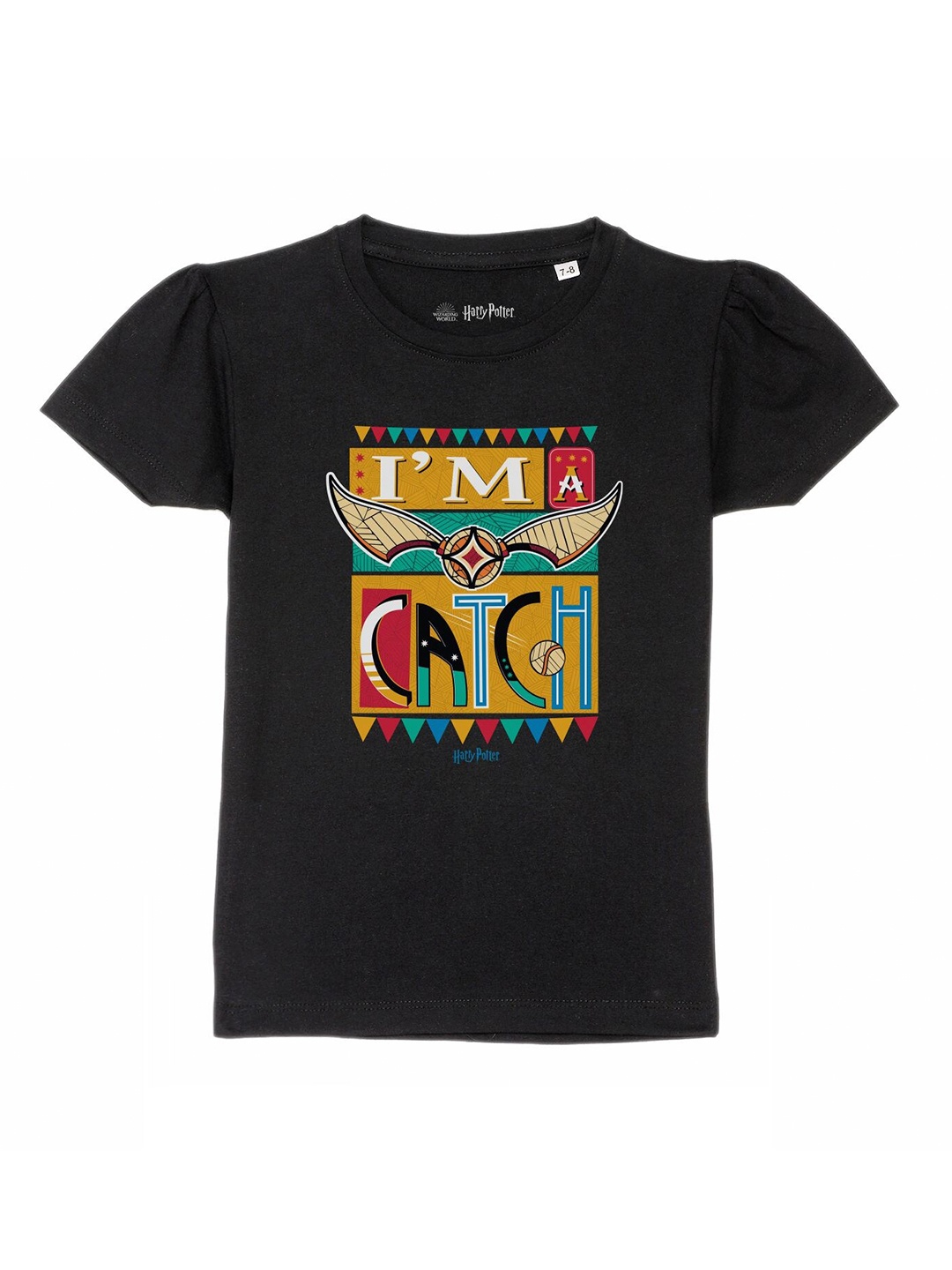 

Harry Potter by Wear Your Mind Girls Black & Yellow Printed Pure Cotton T-shirt