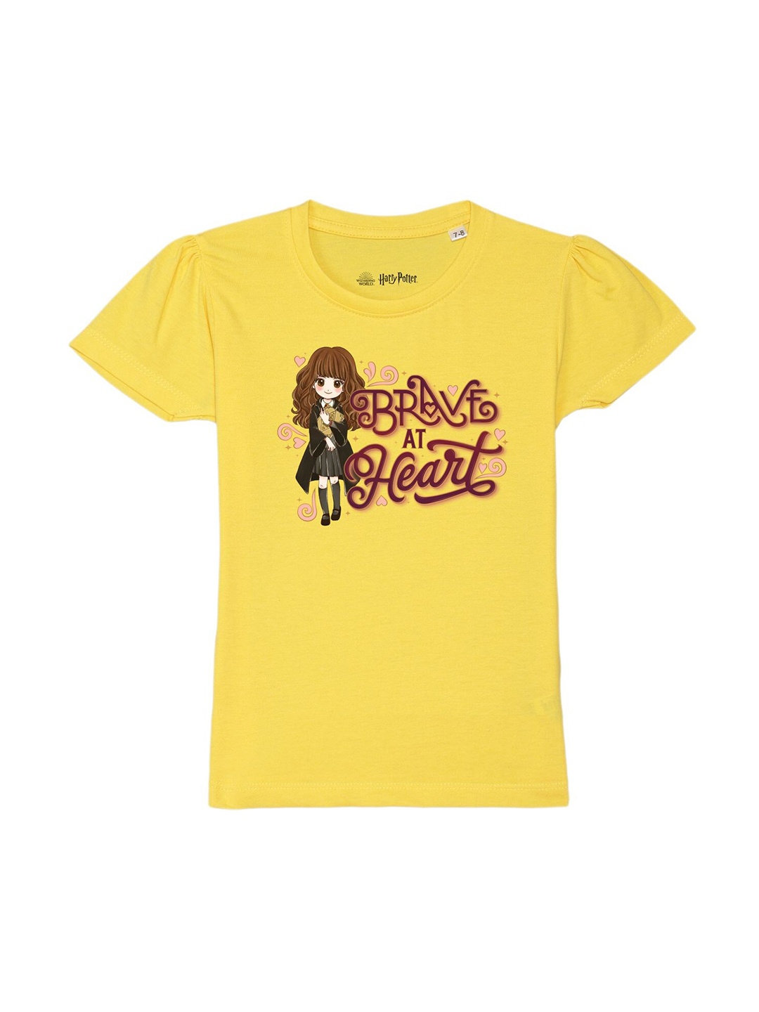 

Harry Potter by Wear Your Mind Girls Yellow & Brown Typography Printed Pure Cotton T-shirt