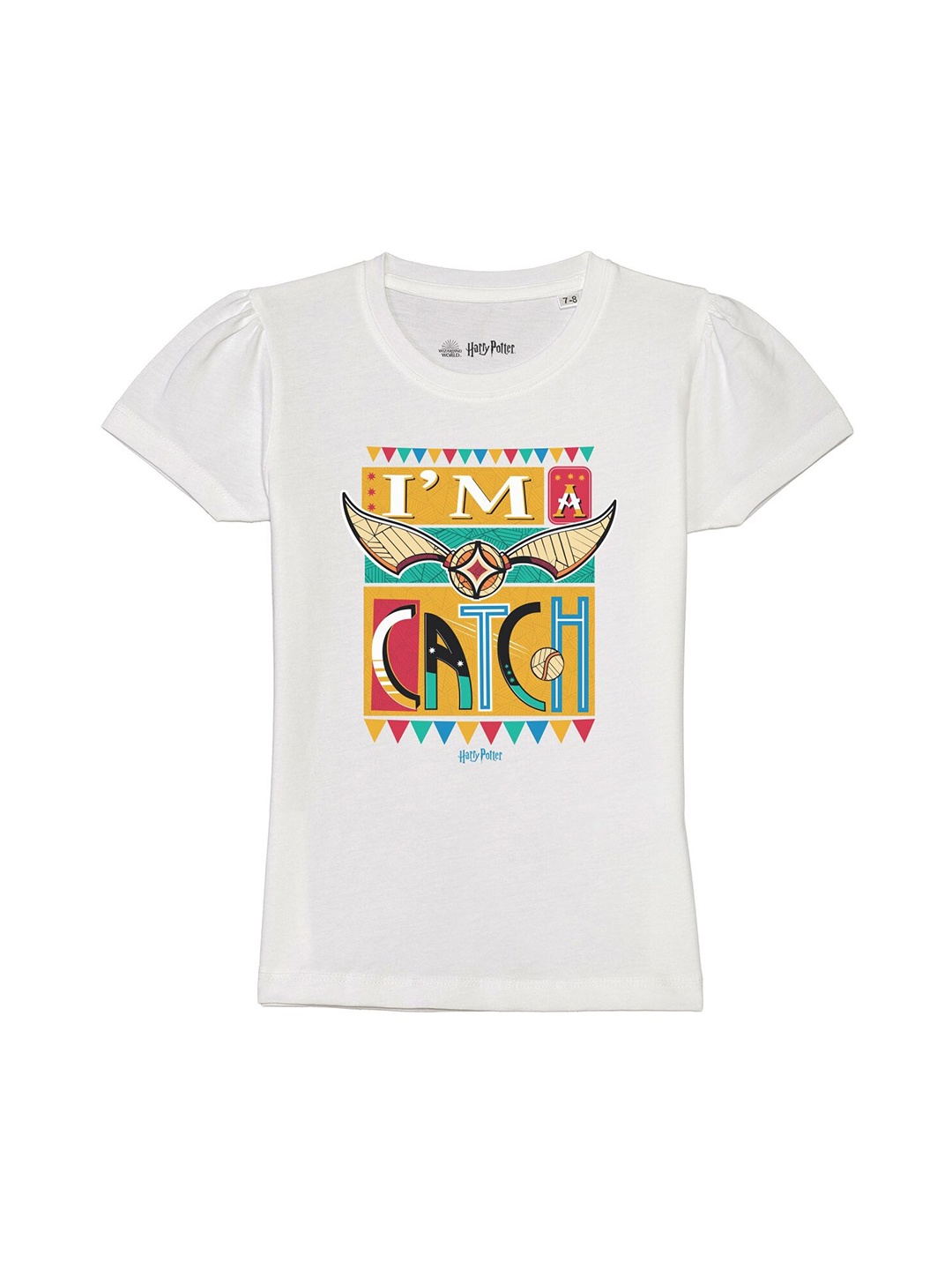 

Harry Potter by Wear Your Mind Girls White Printed Puff Sleeves Pure Cotton T-shirt