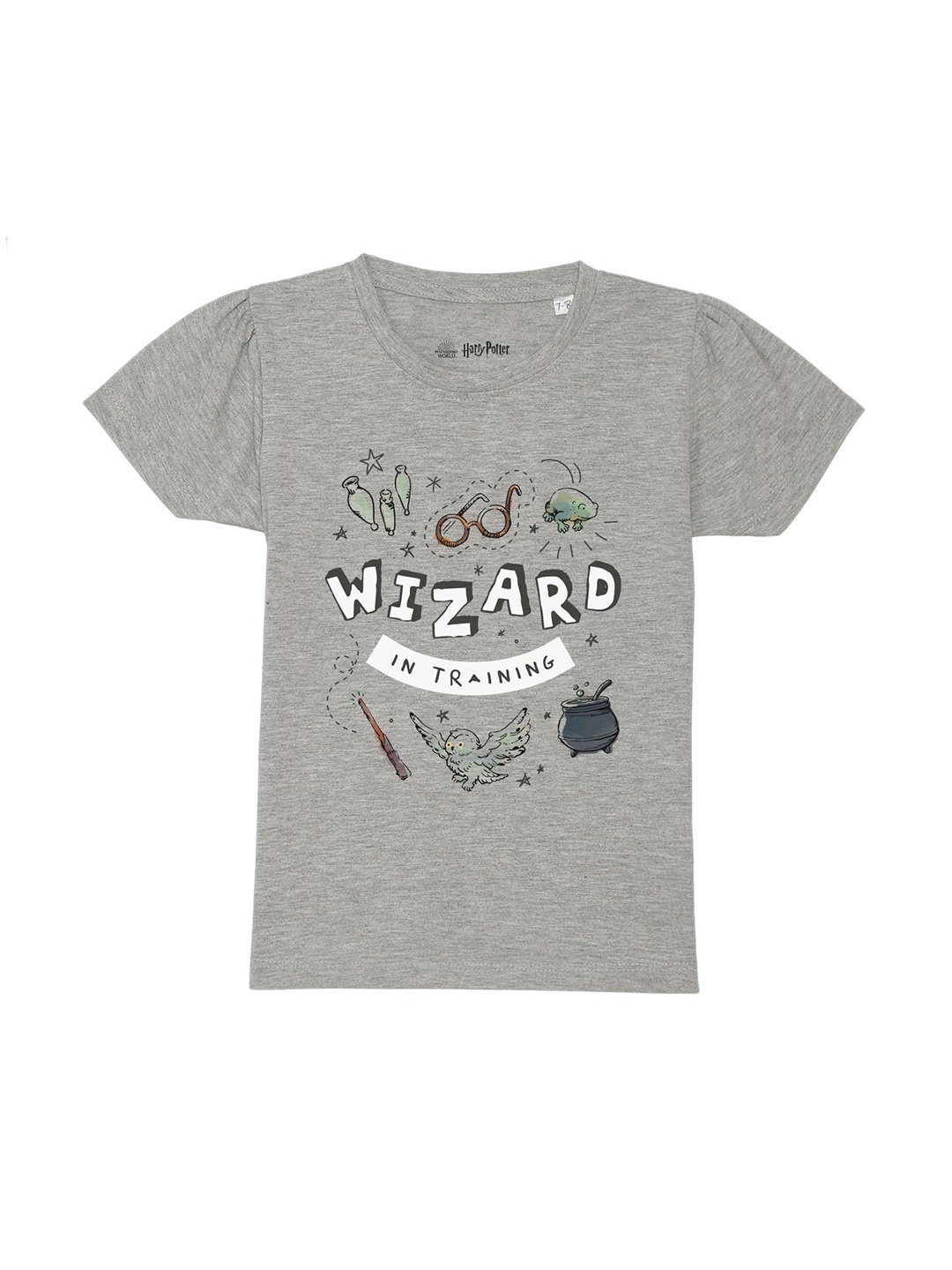 

Harry Potter by Wear Your Mind Girls Grey Printed Puff Sleeves T-shirt