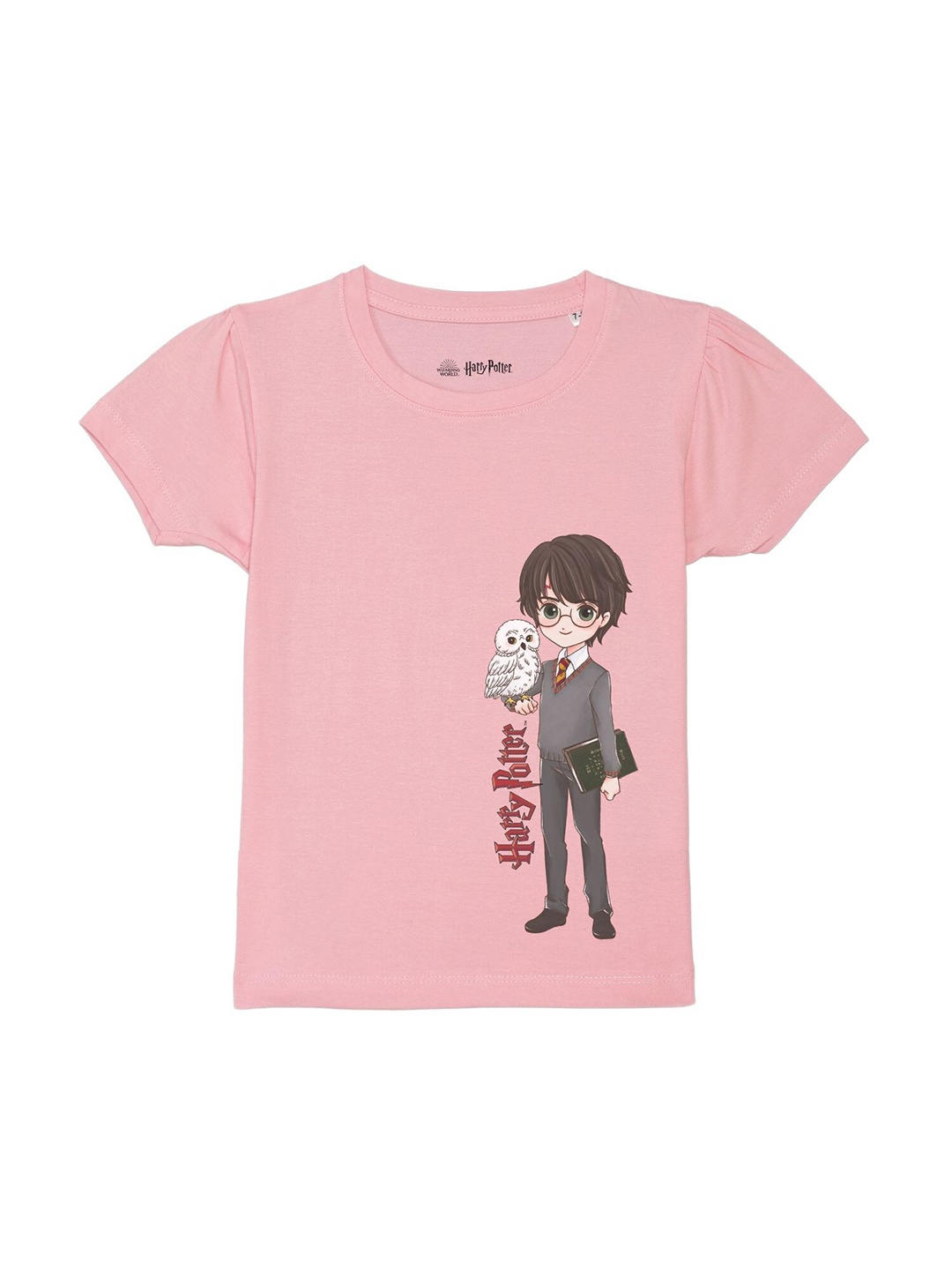 

Harry Potter by Wear Your Mind Girls Pink Printed Puff Sleeves T-shirt