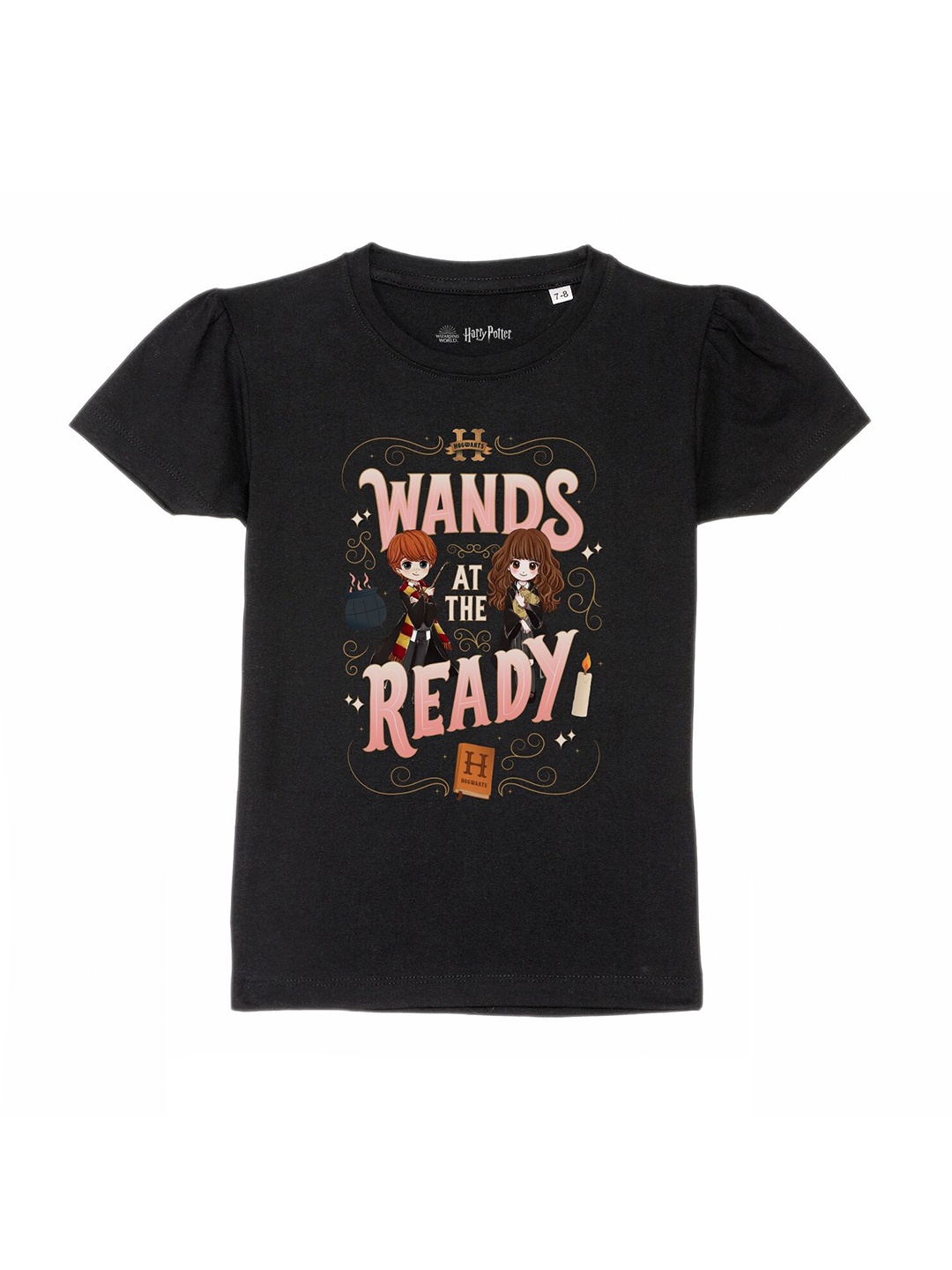 

Harry Potter by Wear Your Mind Girls Black & Pink Typography Printed Pure Cotton T-shirt