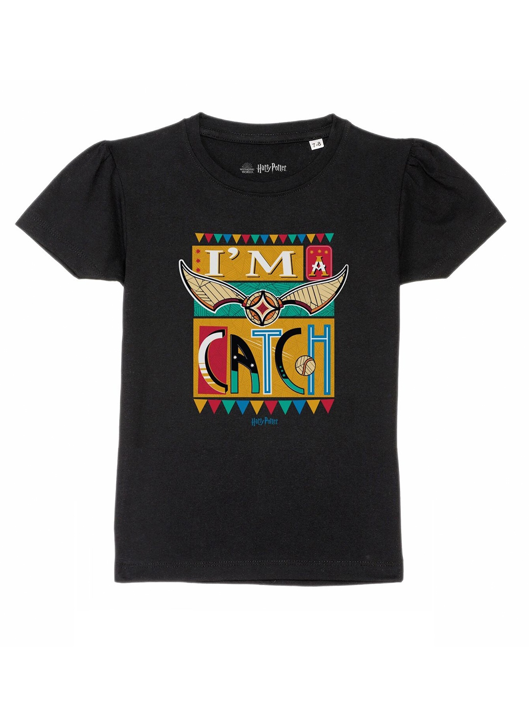 

Harry Potter by Wear Your Mind Girls Black Printed Puff Sleeves T-shirt