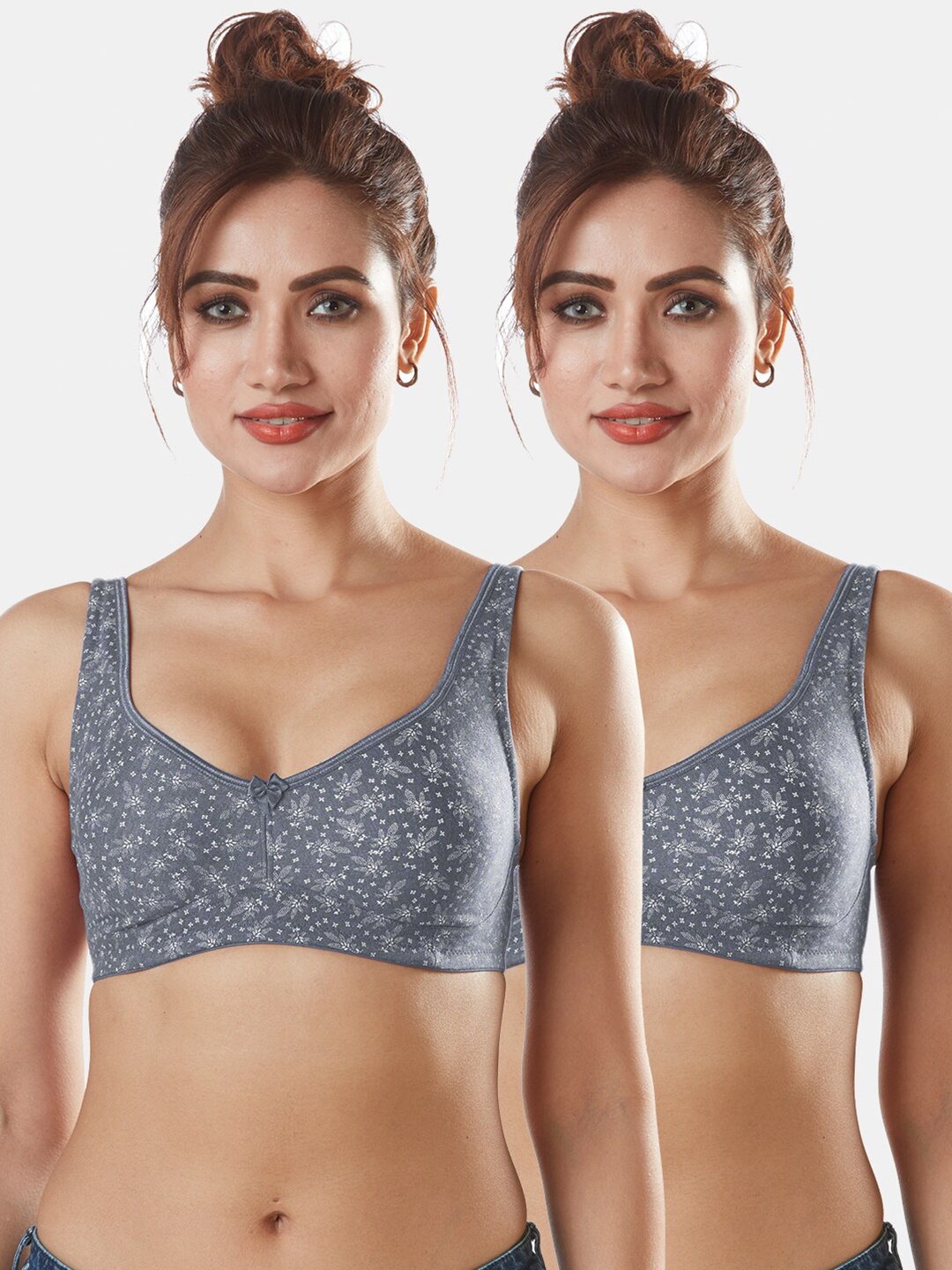 

Sonari Pack Of 2 Blue Printed Non-padded Super Support Everyday Bra