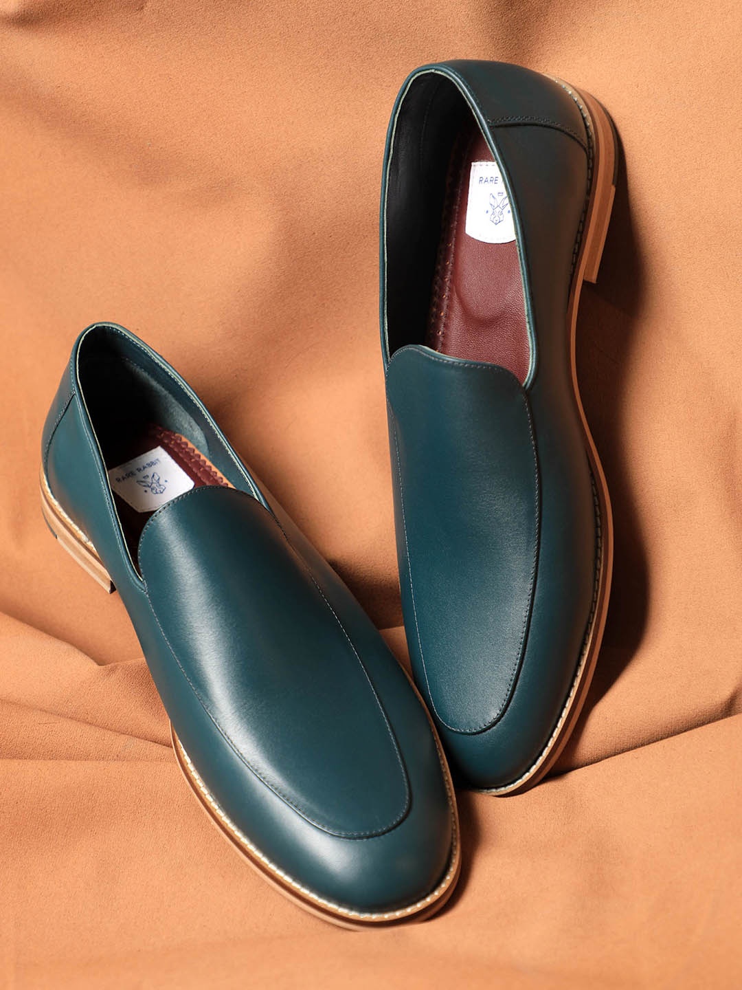 

RARE RABBIT Men Teal Leather Loafers