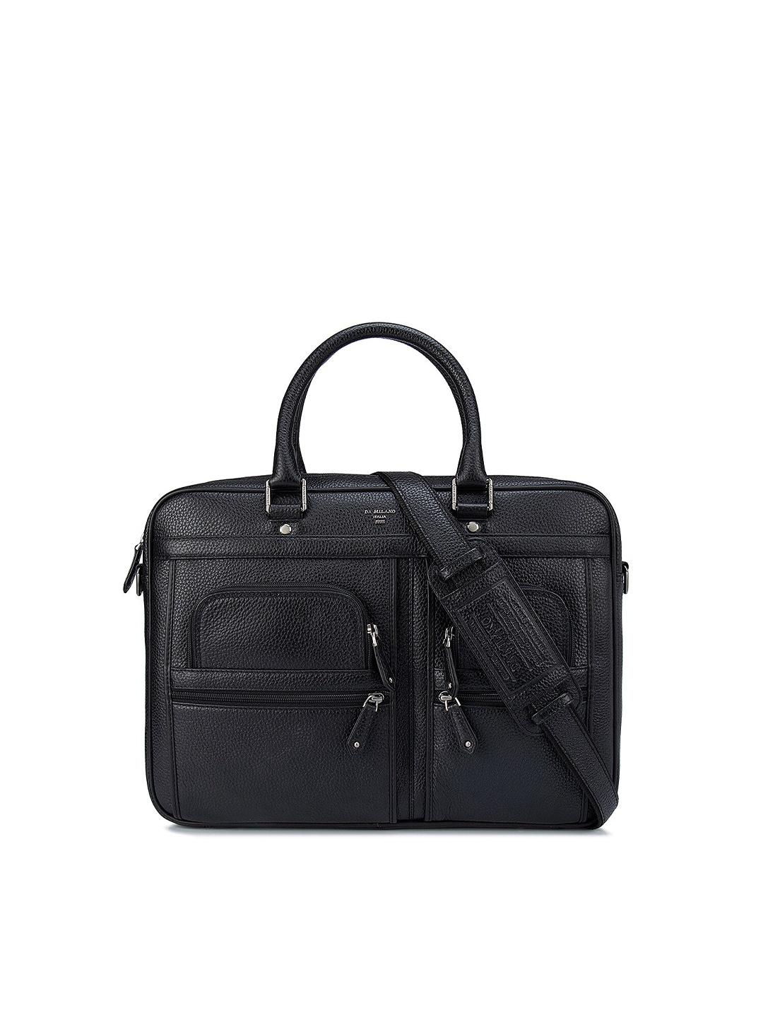 

Da Milano Unisex Black Textured Leather Laptop Bag