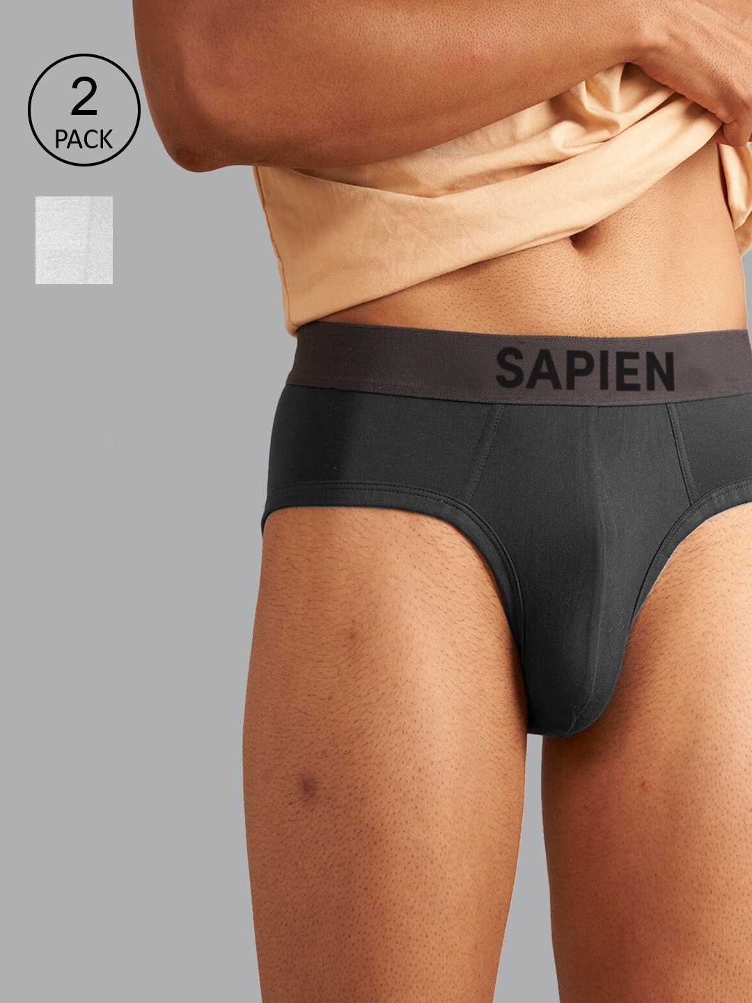 

Man Matters Pack of 2 Solid Briefs with Anti Microbial and Micro Modal Finish, Grey