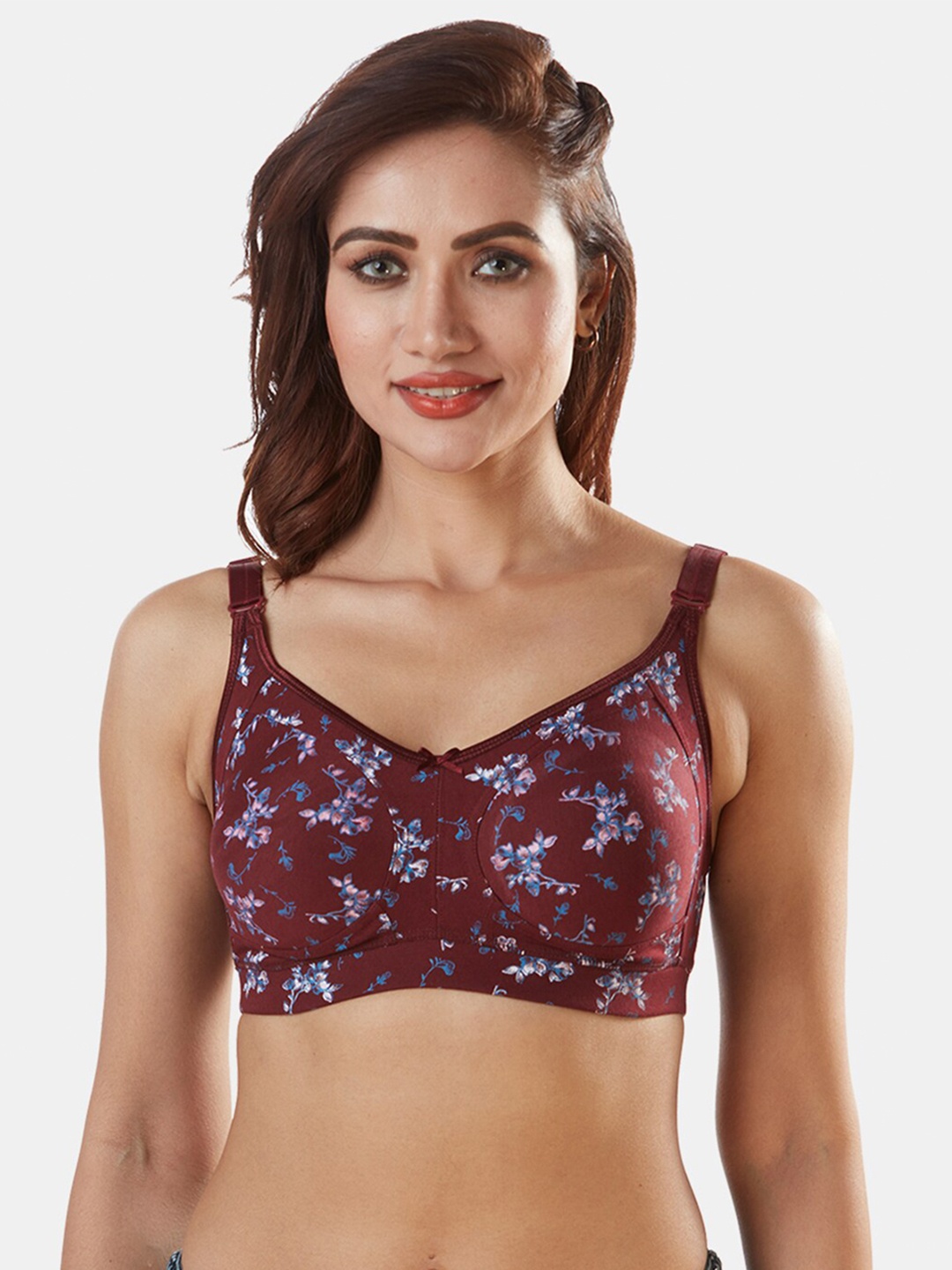 

Sonari Women Maroon & Blue Non-padded Super Support Everyday Floral Printed Bra