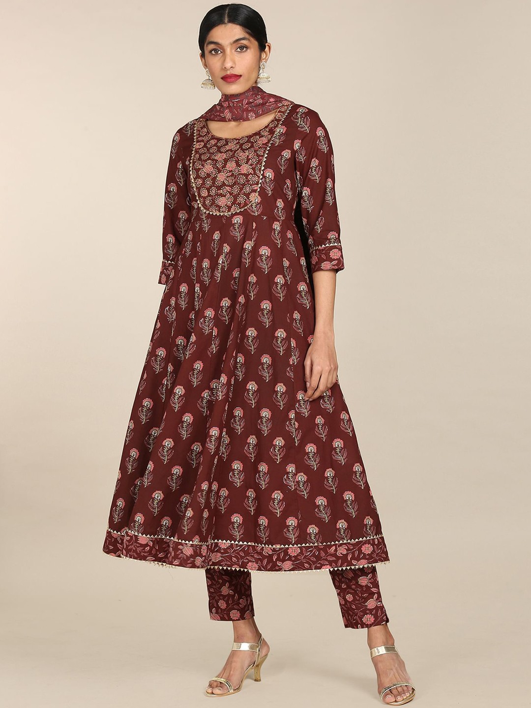 

Anahi Women Maroon & Pink Ethnic Motifs Printed Pure Cotton Kurta with Trousers & Dupatta