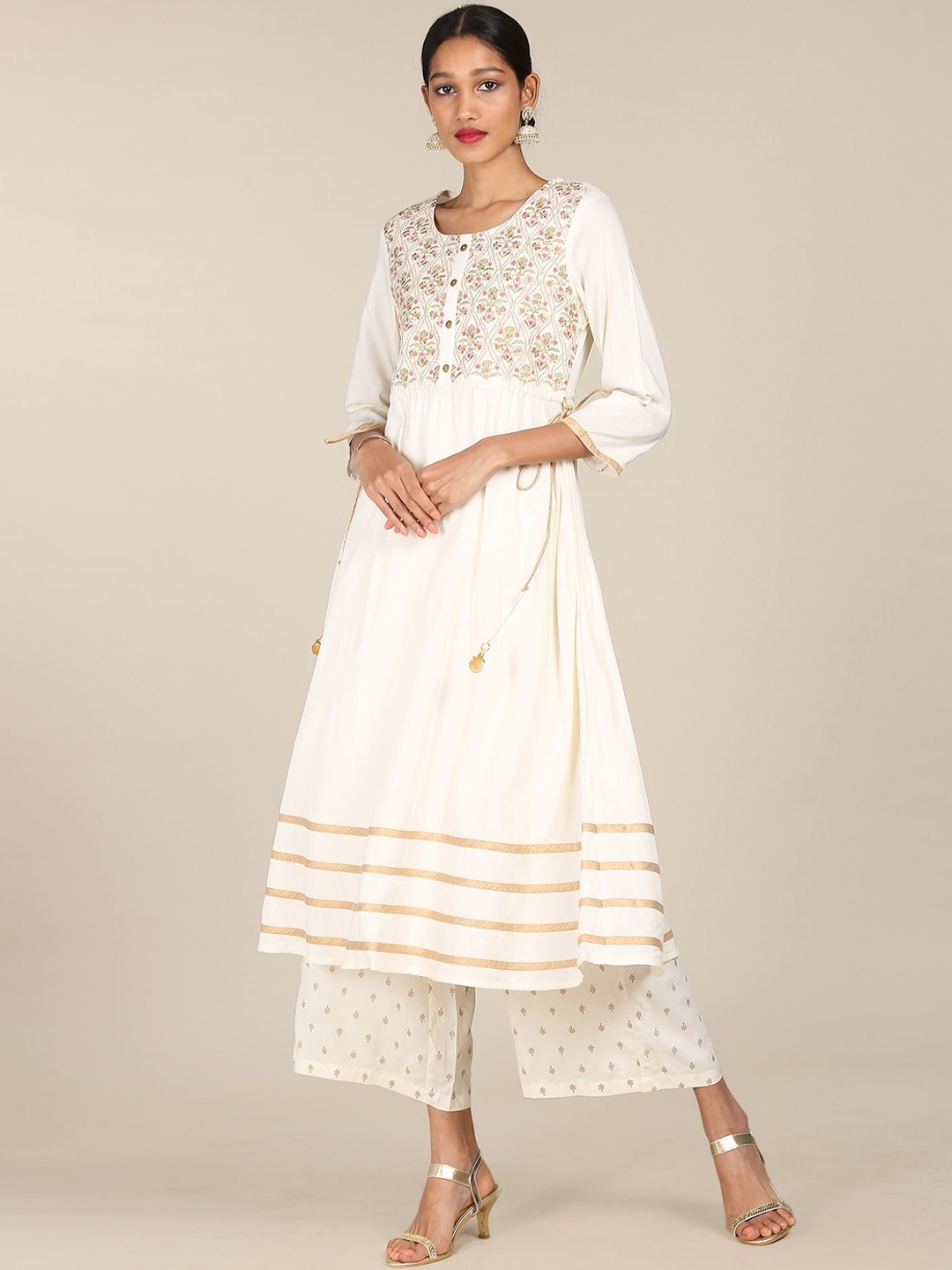 

Anahi Women White Ethnic Motifs Embroidered Kurta with Palazzos