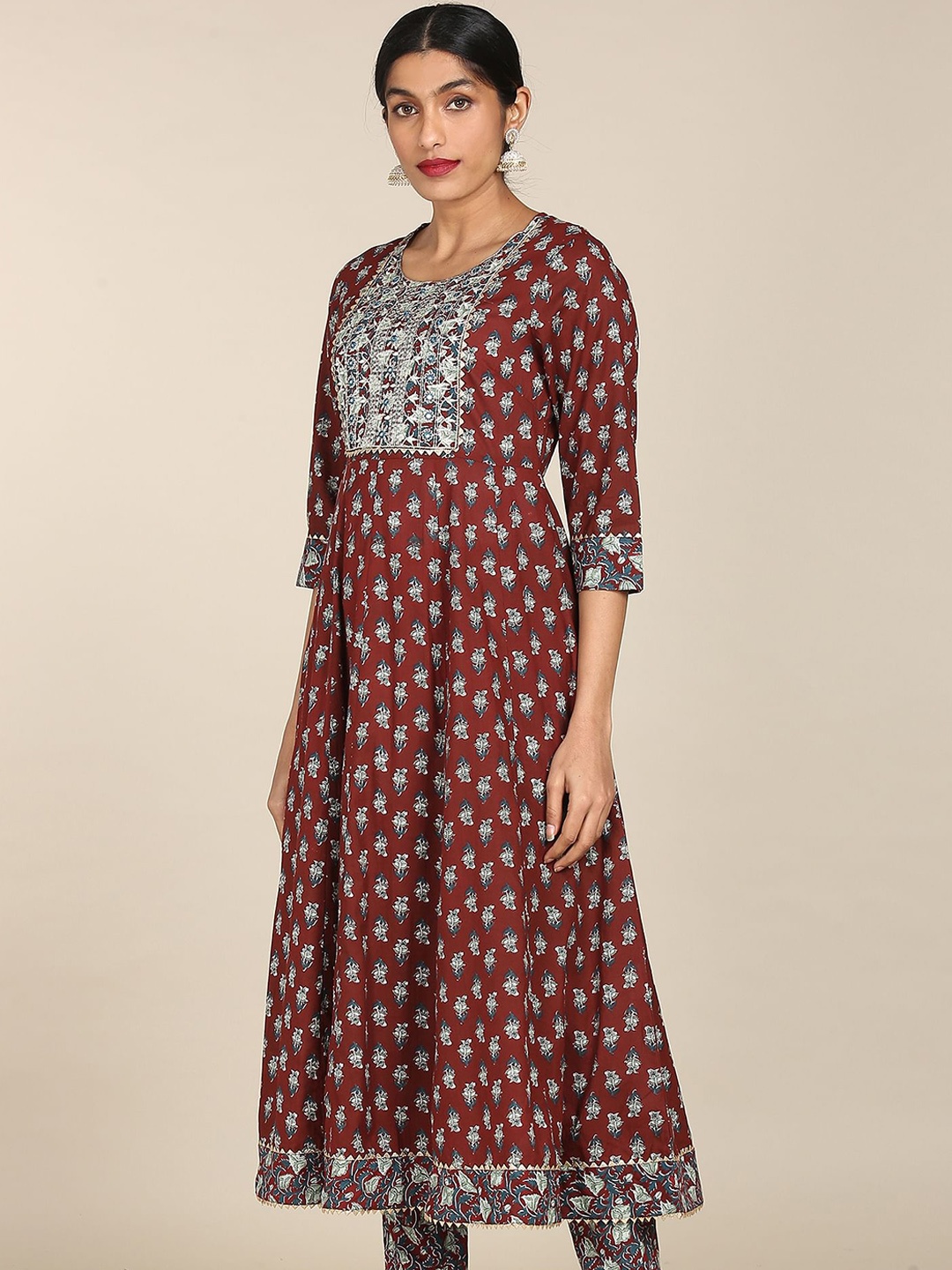 

Anahi Women Red Floral Printed Pure Cotton Kurta with Trousers & With Dupatta