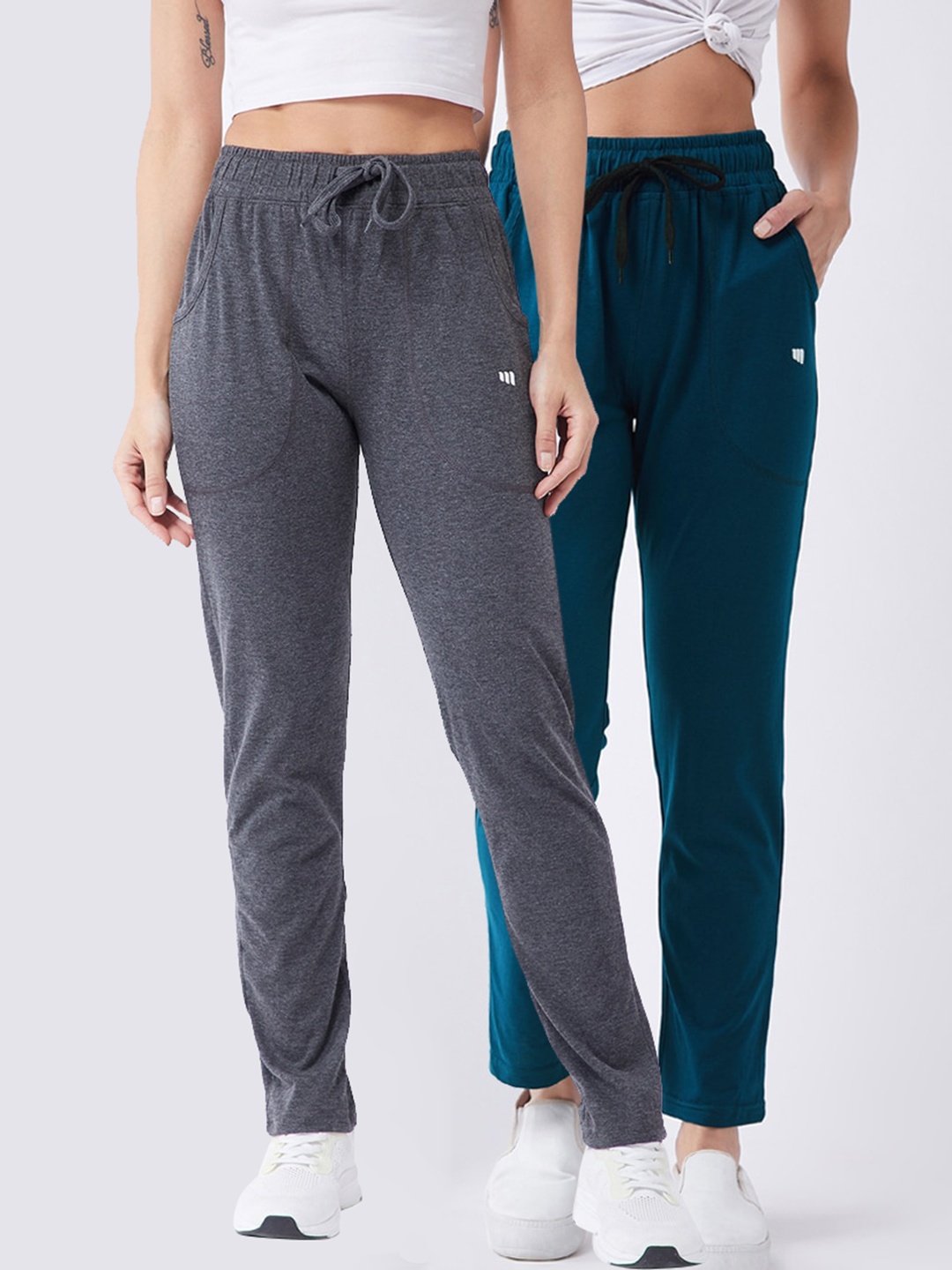 

Modeve Women Pack Of 2 Grey & Teal Solid Track Pants