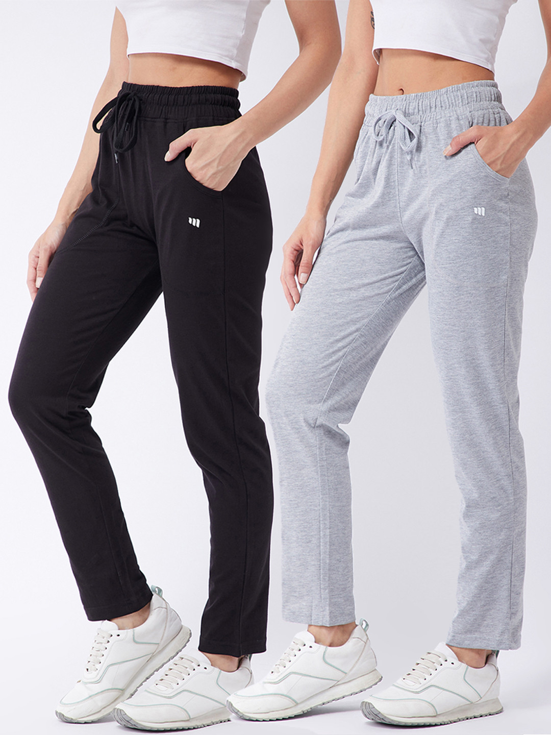 

Modeve Women Pack Of 2 Solid Track Pants, Grey