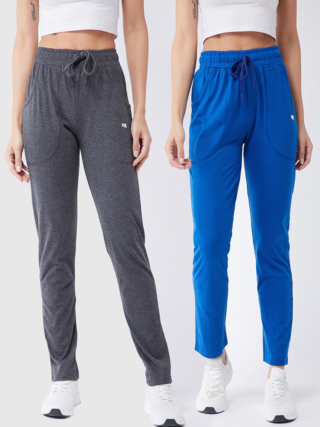 

Modeve Women Pack of 2 Blue & Grey Solid Track Pants