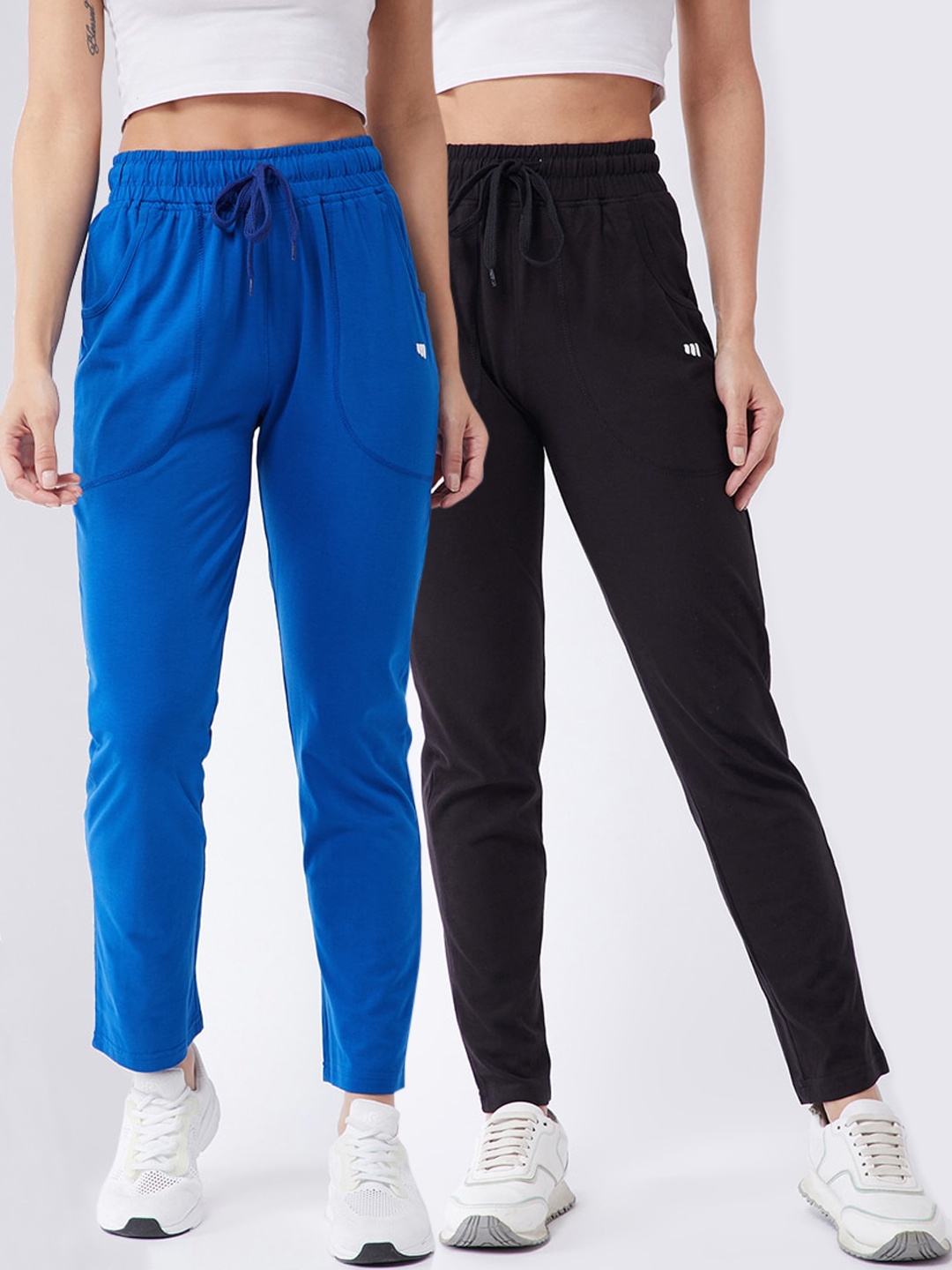 

Modeve Women Pack Of 2 Black & Blue Solid Track Pants