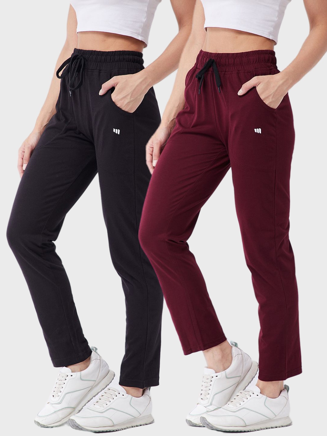 

Modeve Women Pack Of 2 Solid Track Pants, Black