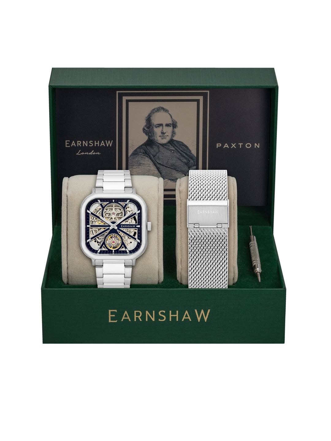 

EARNSHAW Men Blue Skeleton Dial Bracelet Style Straps Analogue Automatic Watch ES-8211-22