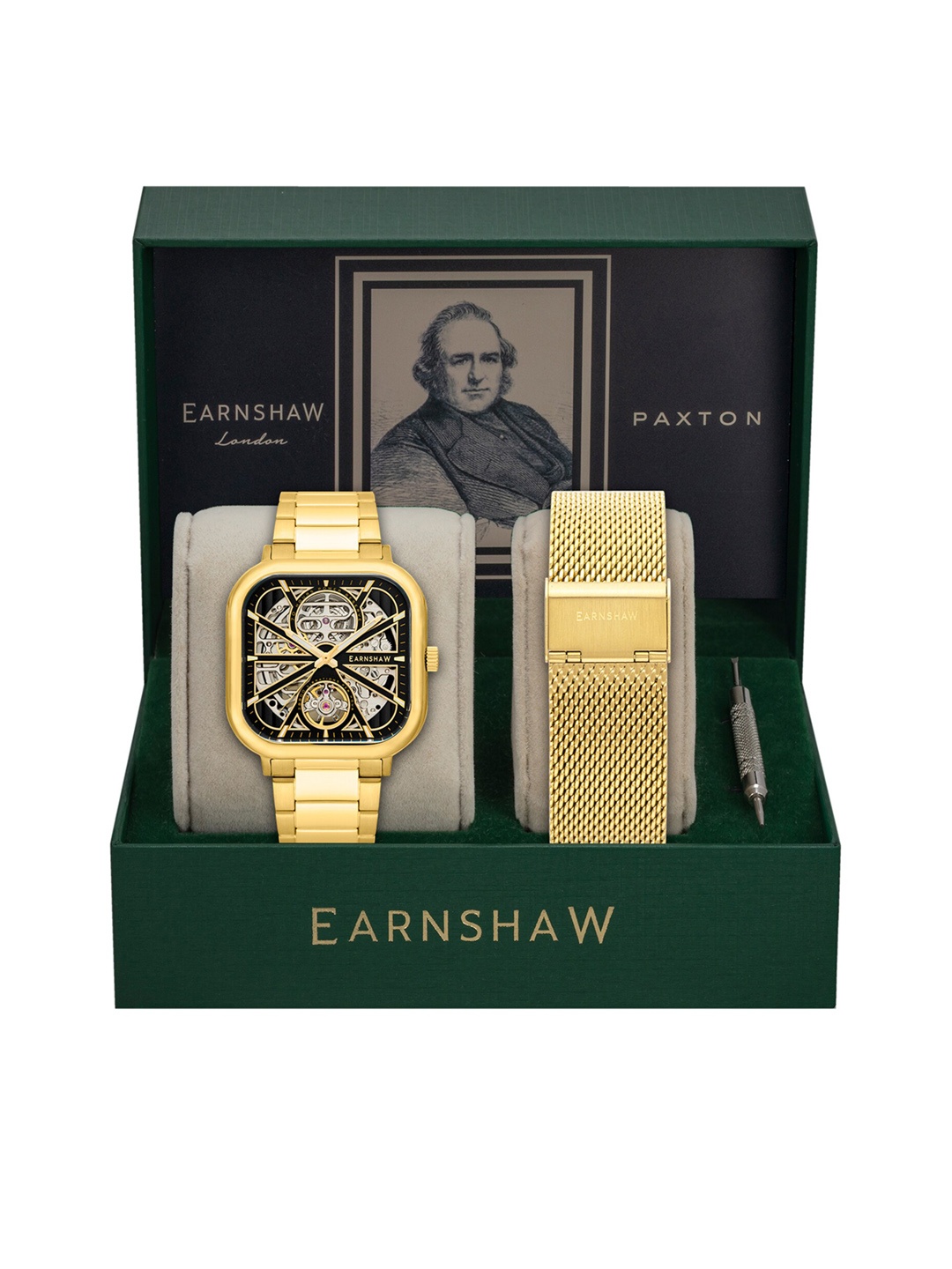 

EARNSHAW Men Black Skeleton Dial Analogue Automatic Watch ES-8211-44