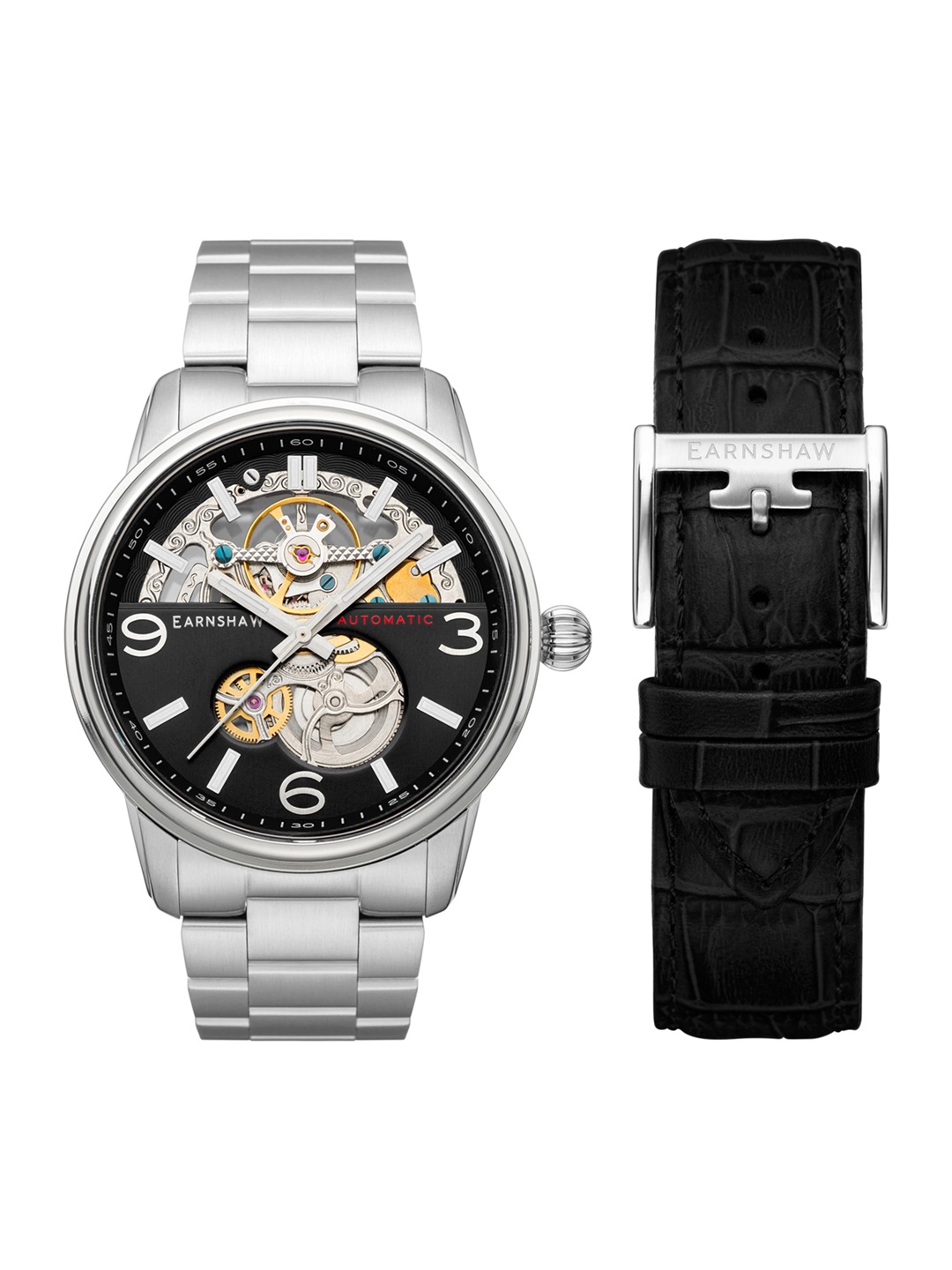 

EARNSHAW Men Black Skeleton Dial Analogue Automatic Watch ES-8178-11