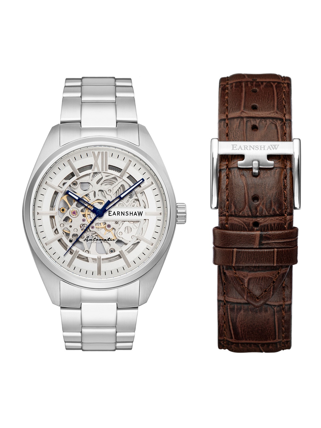 

EARNSHAW Men Silver-Toned Skeleton Dial & Silver Toned Stainless Steel Bracelet Style Straps Analogue Watch ES-8208-33