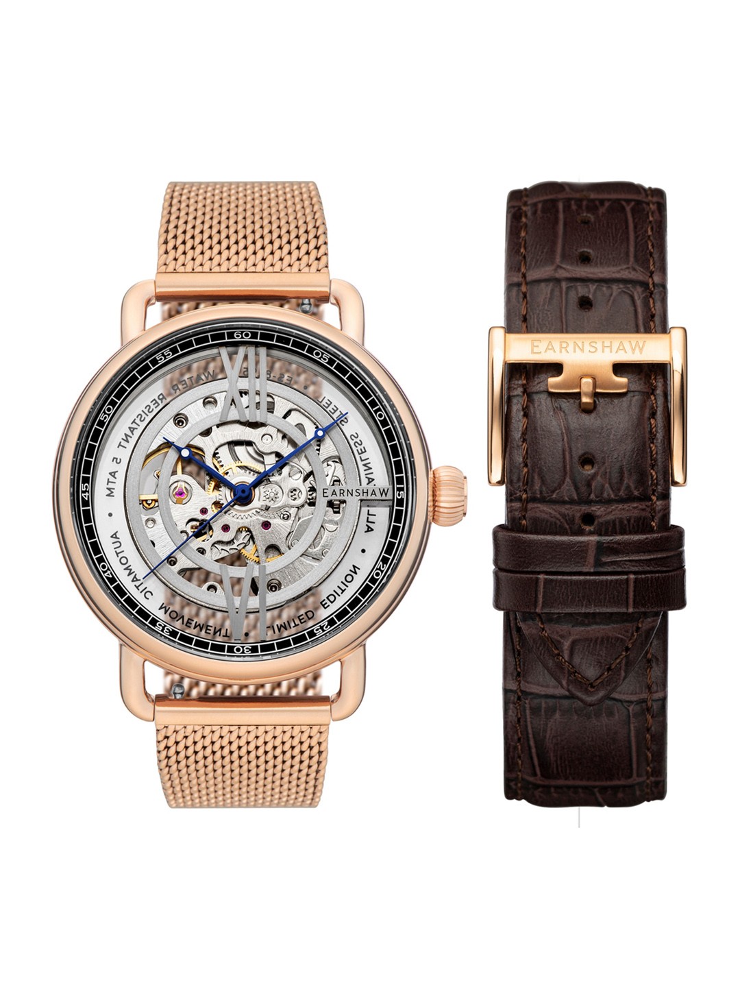

EARNSHAW Men Black Skeleton Dial & Rose Gold Toned Straps Analogue Watch ES-8195-44