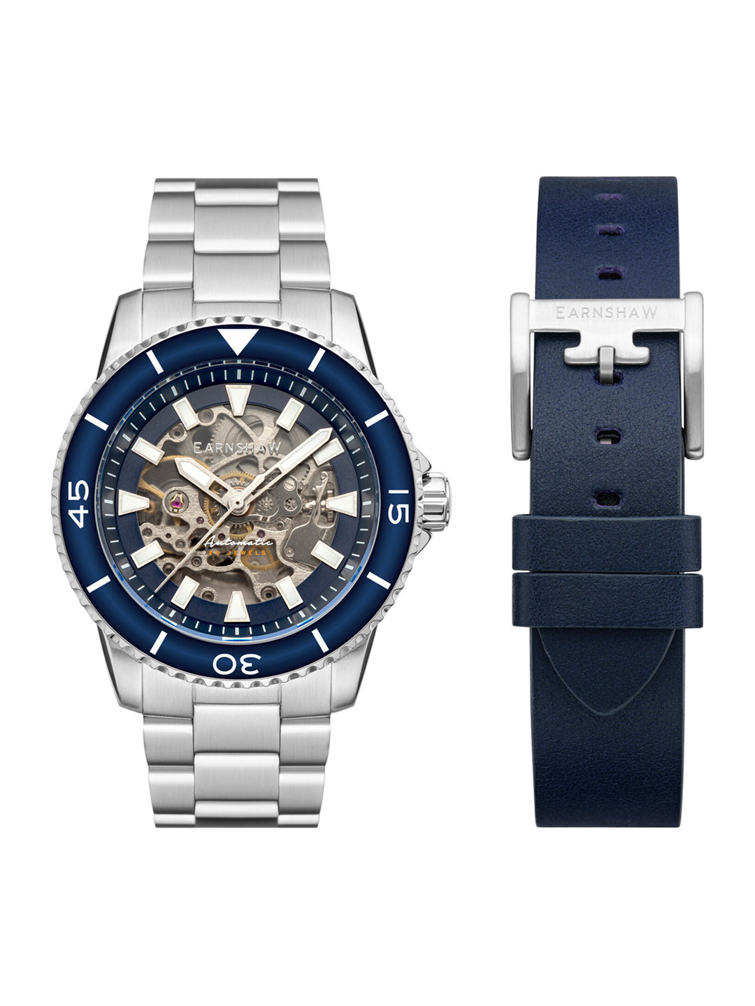 

EARNSHAW Men Blue Skeleton Dial & Silver Toned Straps Analogue Automatic Watch ES-8227-33