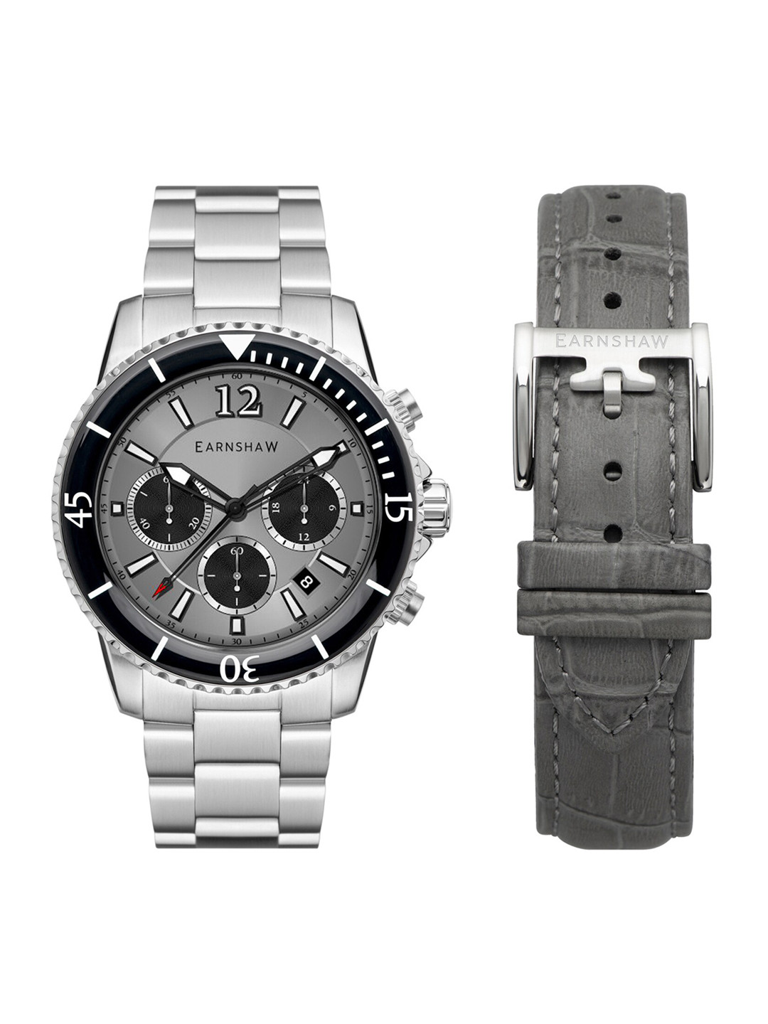 

EARNSHAW Men Grey Brass Dial & Silver Toned Straps Analogue Chronograph Watch