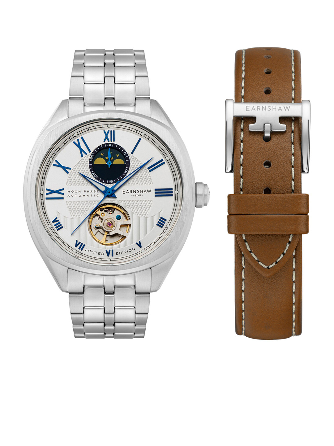 

EARNSHAW Men Silver-Toned Bracelet Style Analogue Watch with Additional Strap ES-8206-44