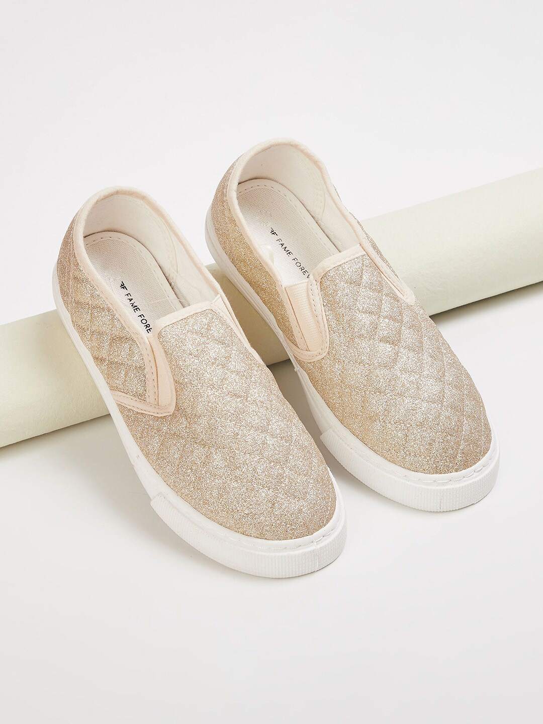 

Fame Forever by Lifestyle Girls Yellow Woven Design PU Slip-On Sneakers