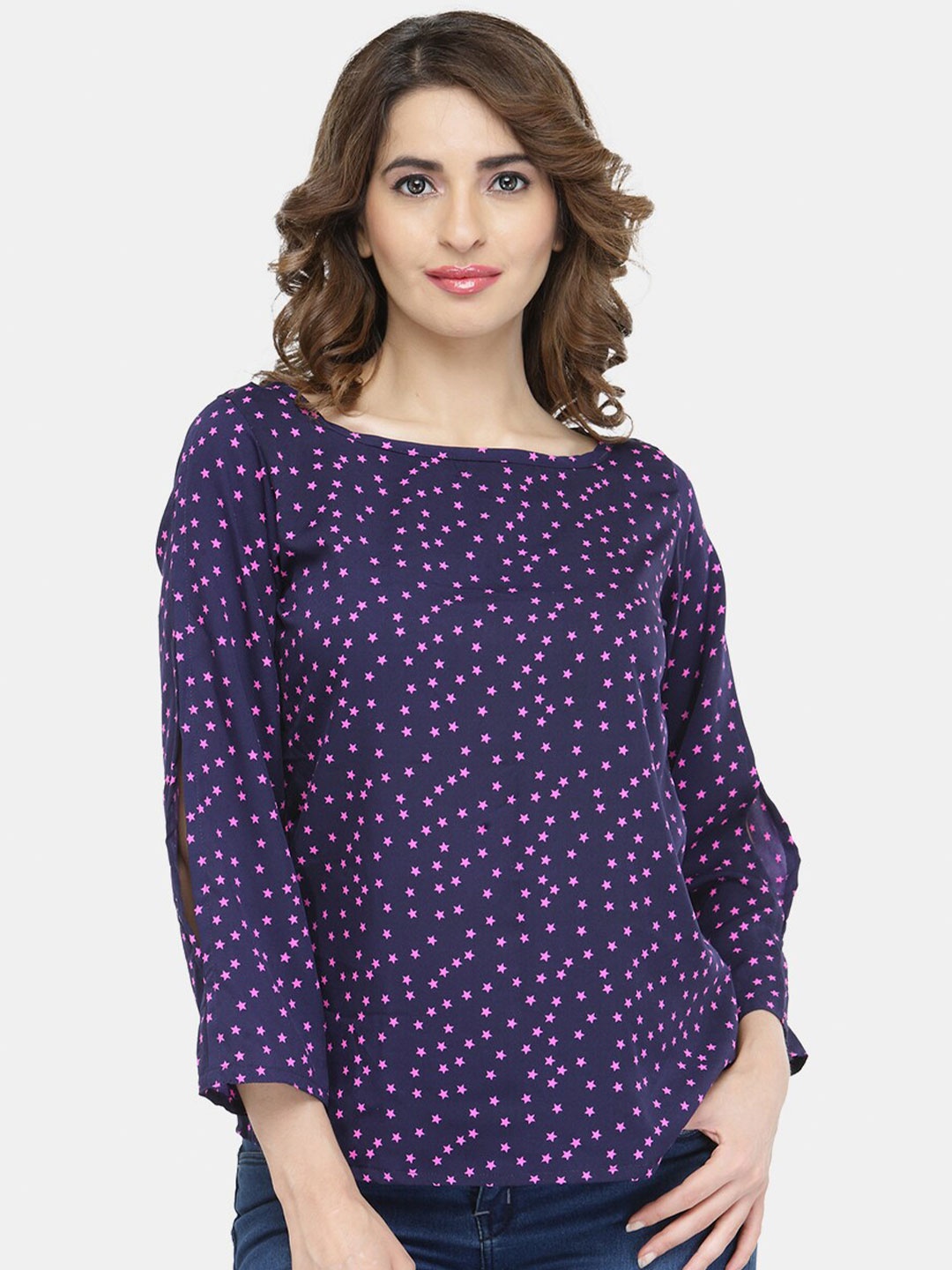 

Sayesha Purple Geometric Print Crepe Top