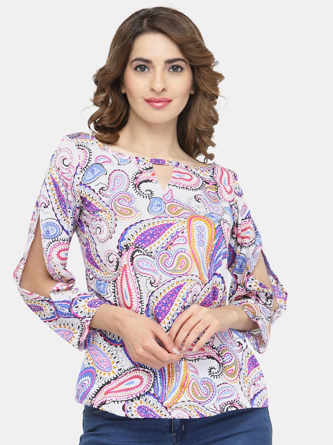 

Sayesha Purple Floral Print Crepe Blouson Top