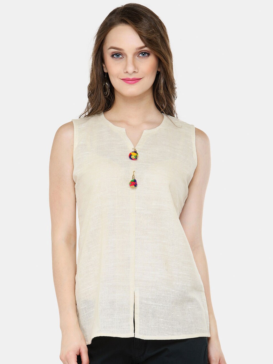 

Sayesha Cream-Coloured Linen Crepe Top