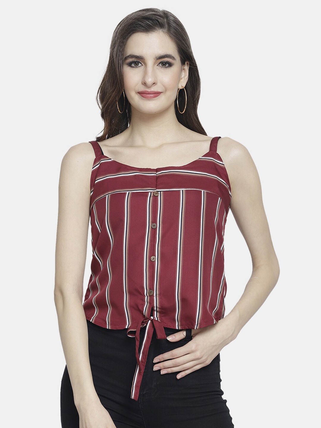 

Sayesha Red & White Striped Crepe Top