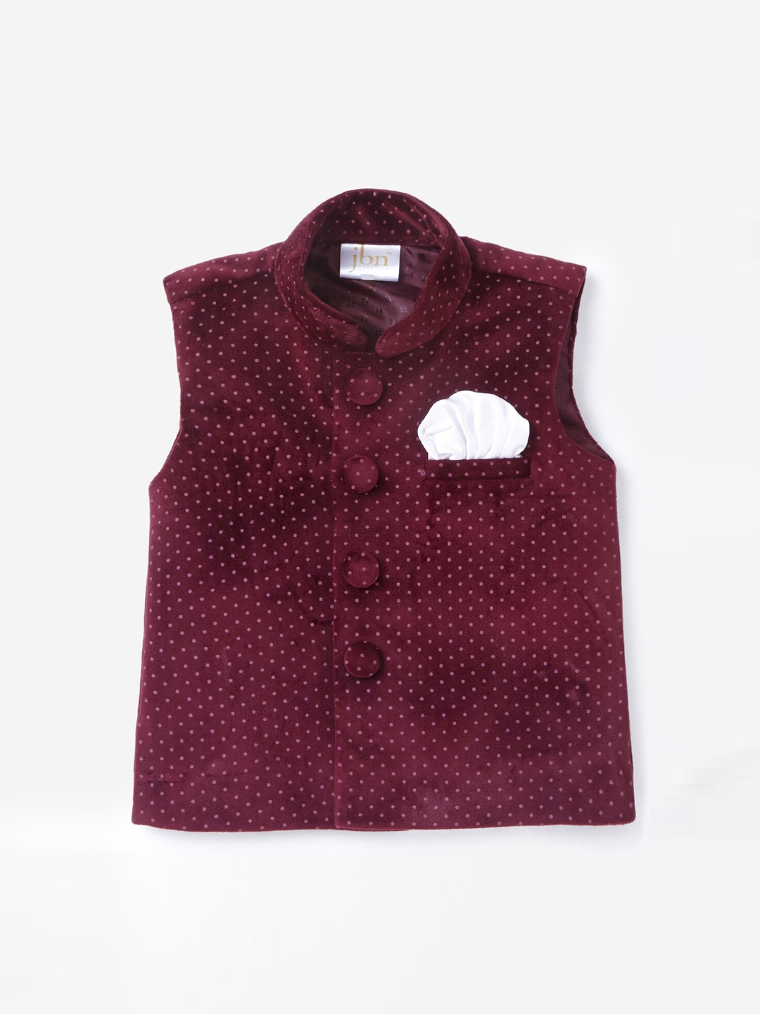 

Hopscotch Boys Maroon Printed Velvet Nehru Jacket
