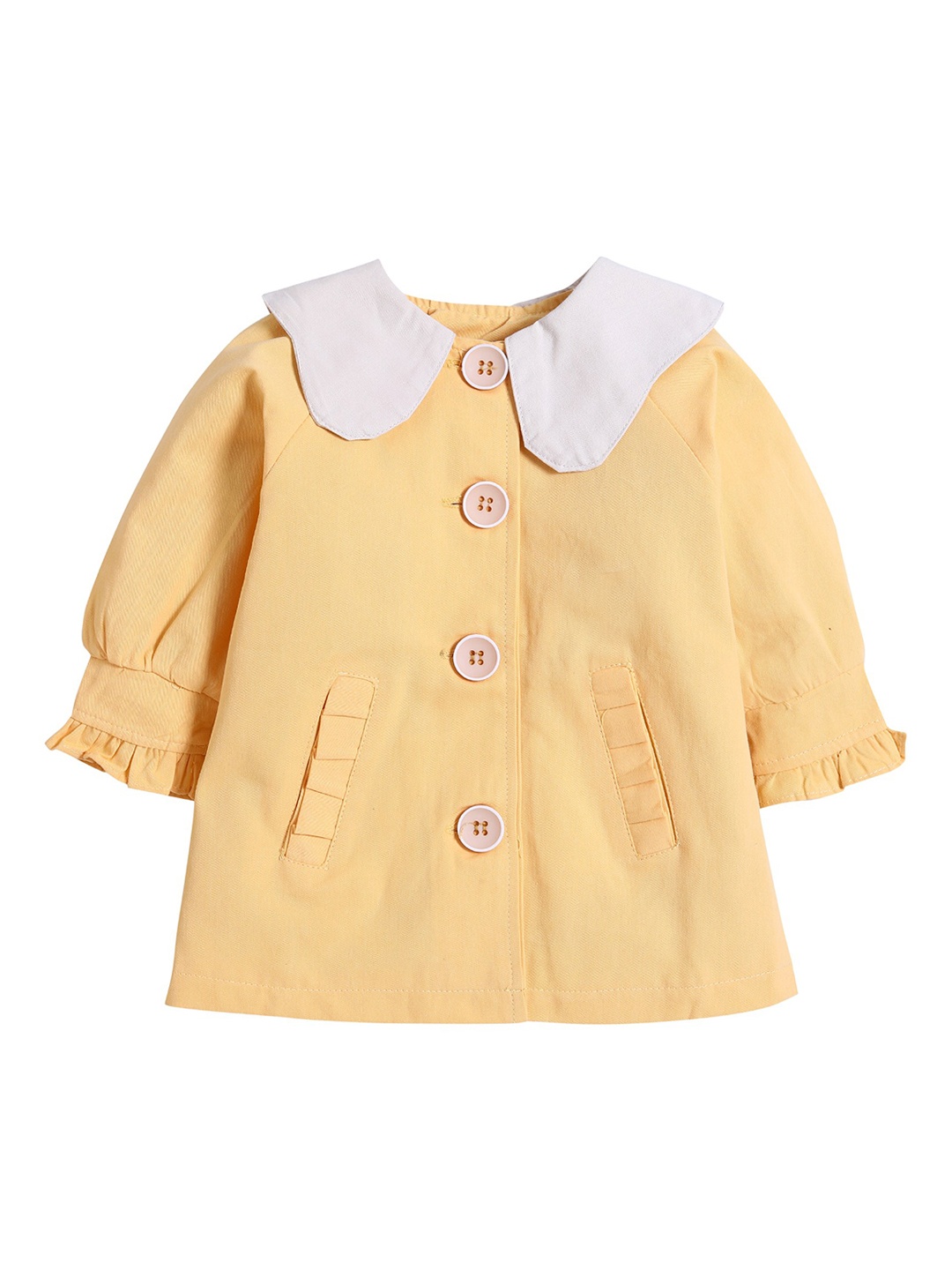 

Hopscotch Girls Yellow Solid Pure Cotton Over Coat