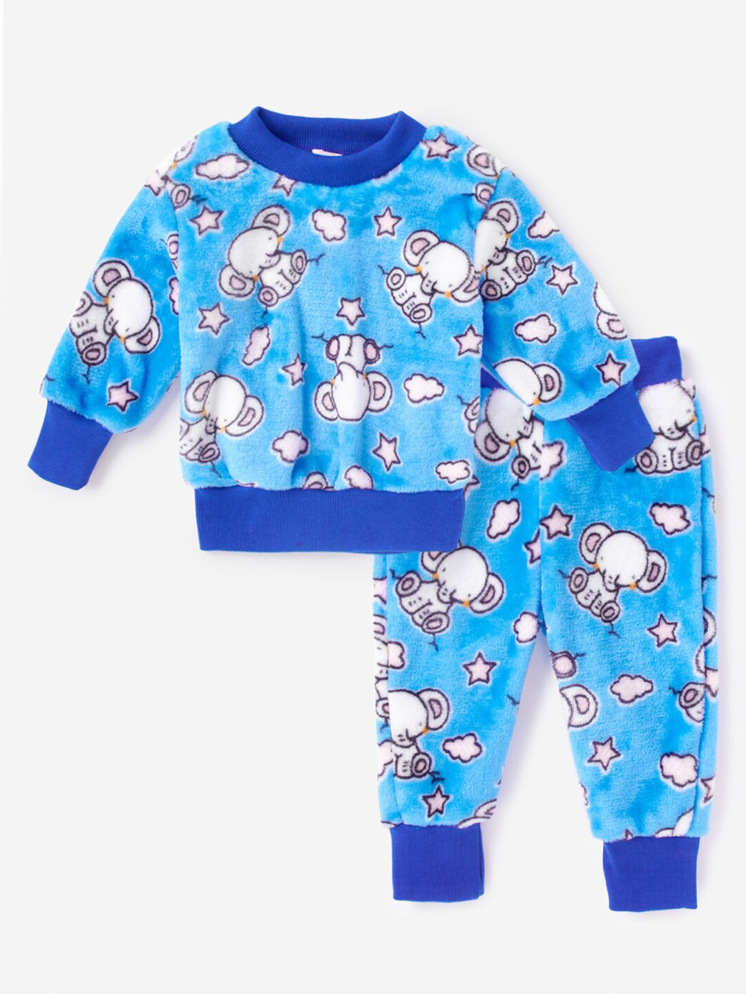 

Hopscotch Girls Blue Printed Pure Cotton T Shirt with Joggers