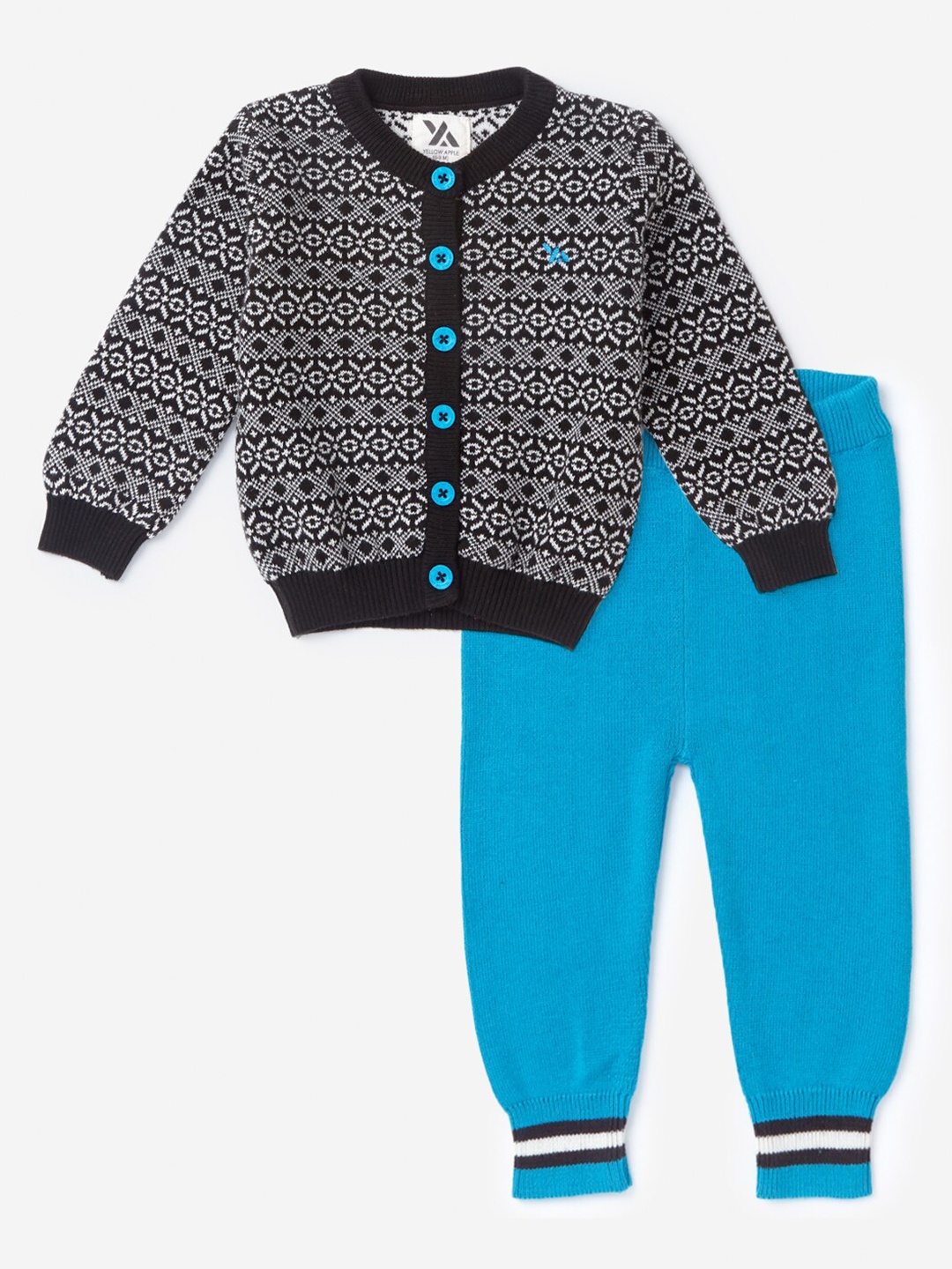 

Hopscotch Boys Black & Blue Printed Acrylic Sweater with Joggers