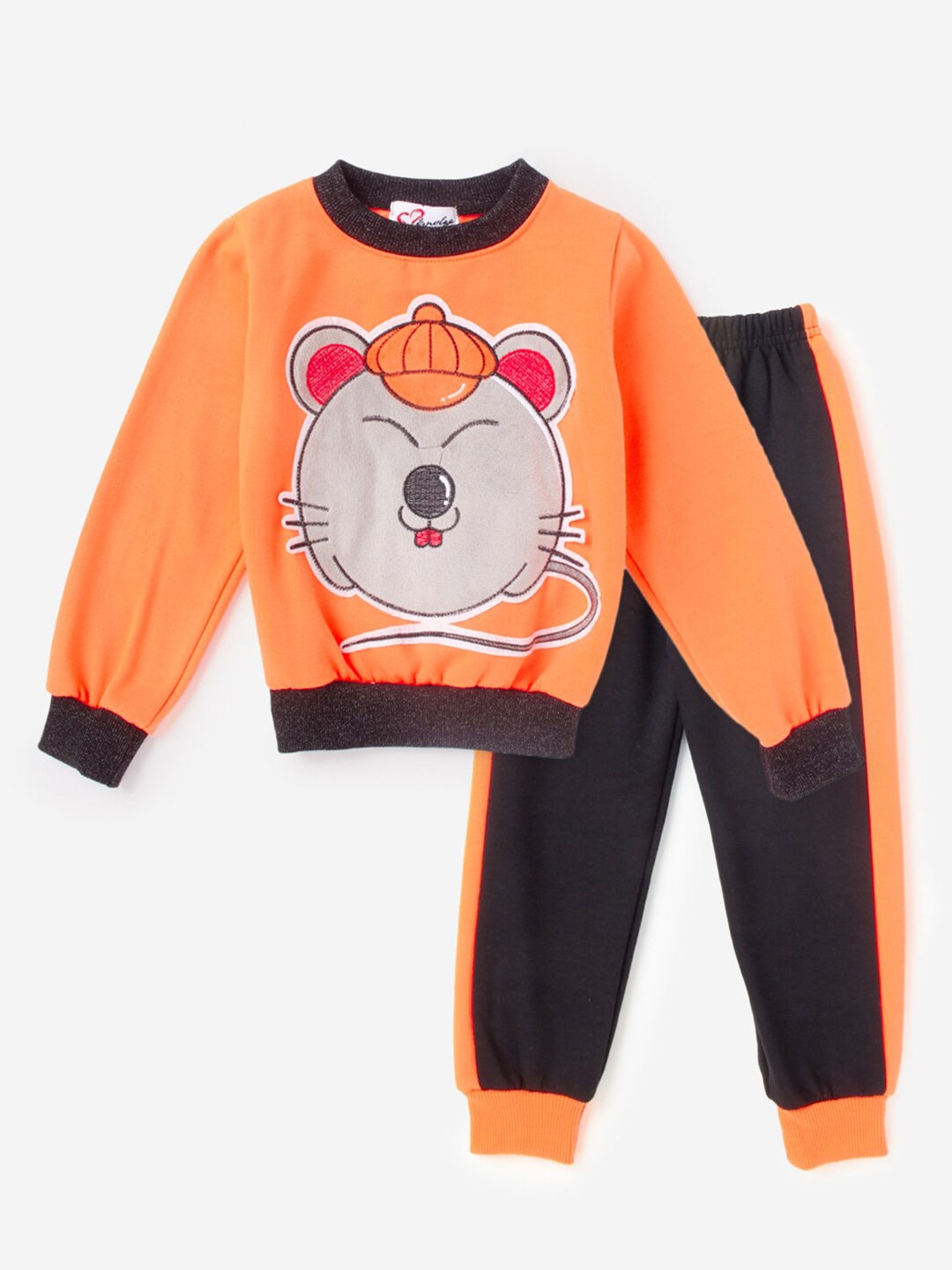 

Hopscotch Girls Orange Printed Pure Cotton T Shirt with Joggers