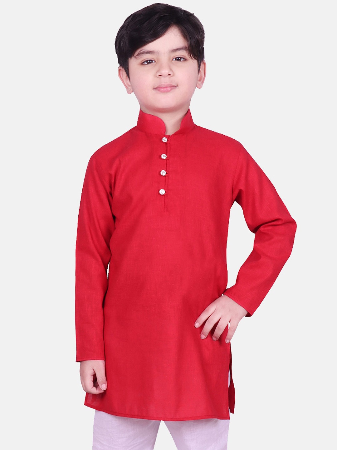 

SG YUVRAJ Boys Maroon Cotton Straight Kurta