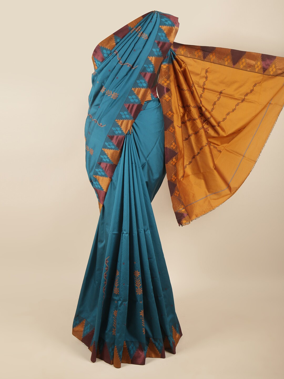 

Pothys Women Blue & Maroon Woven Design Art Silk Saree
