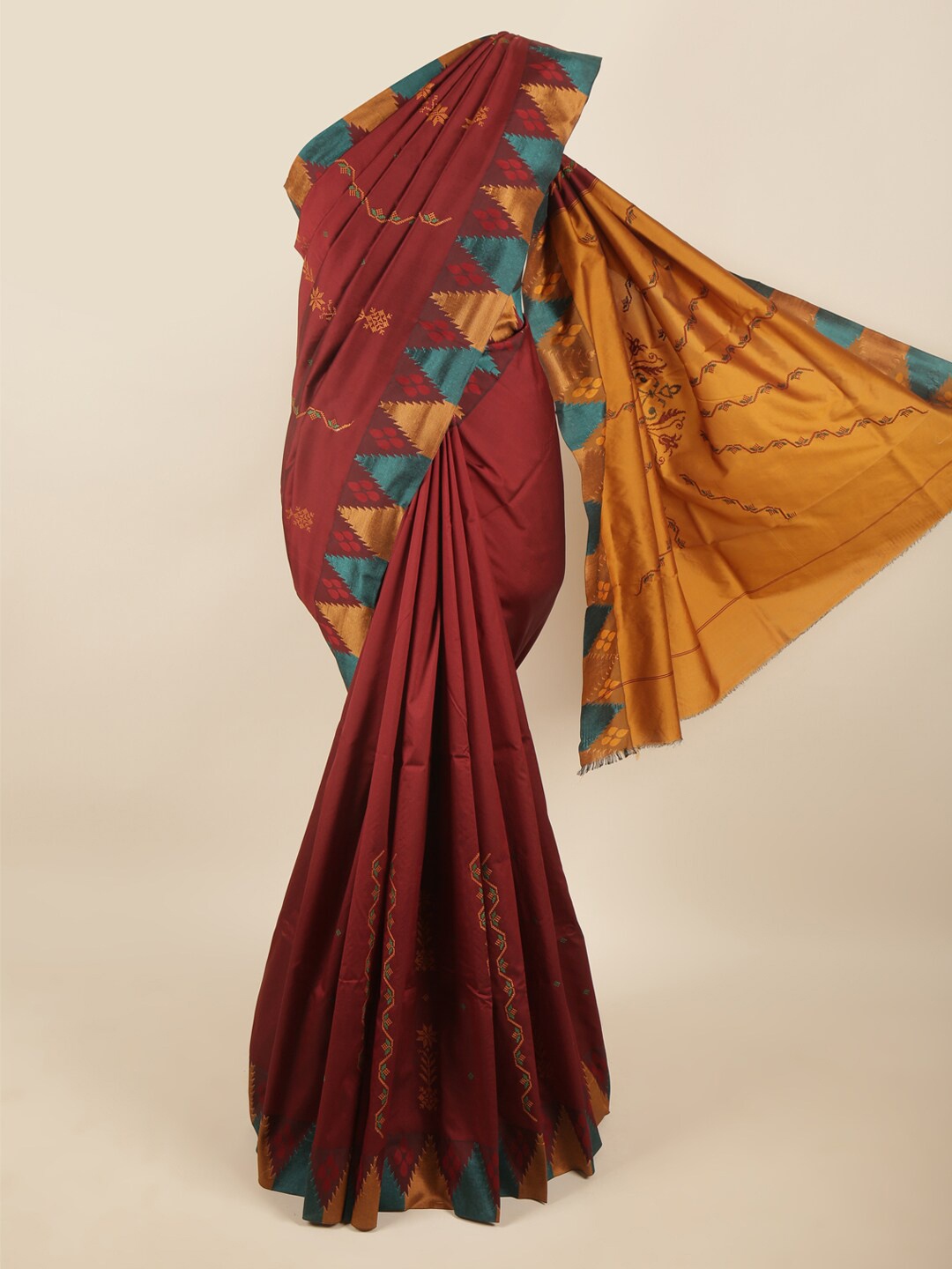 

Pothys Women Maroon & Mustard Art Silk Saree