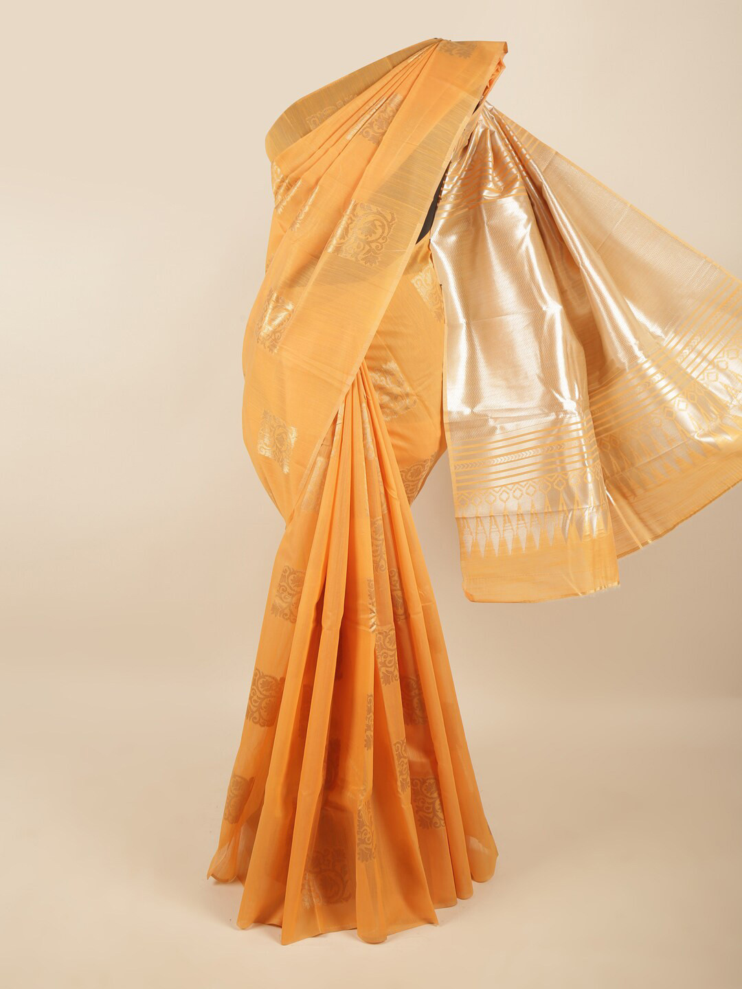 

Pothys Women Orange & Gold-Toned Ethnic Motifs Zari Art Silk Saree