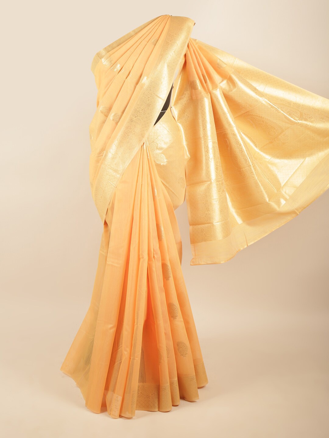 

Pothys Women Orange & Gold-Toned Woven Design Zari Art Silk Saree