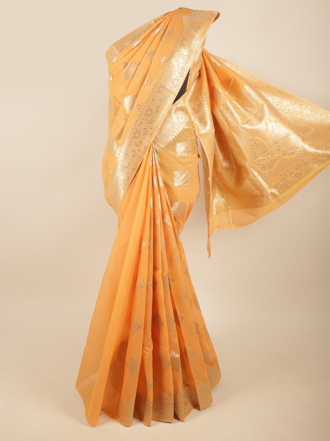 

Pothys Women Orange & Gold-Toned Ethnic Motifs Zari Art Silk Saree