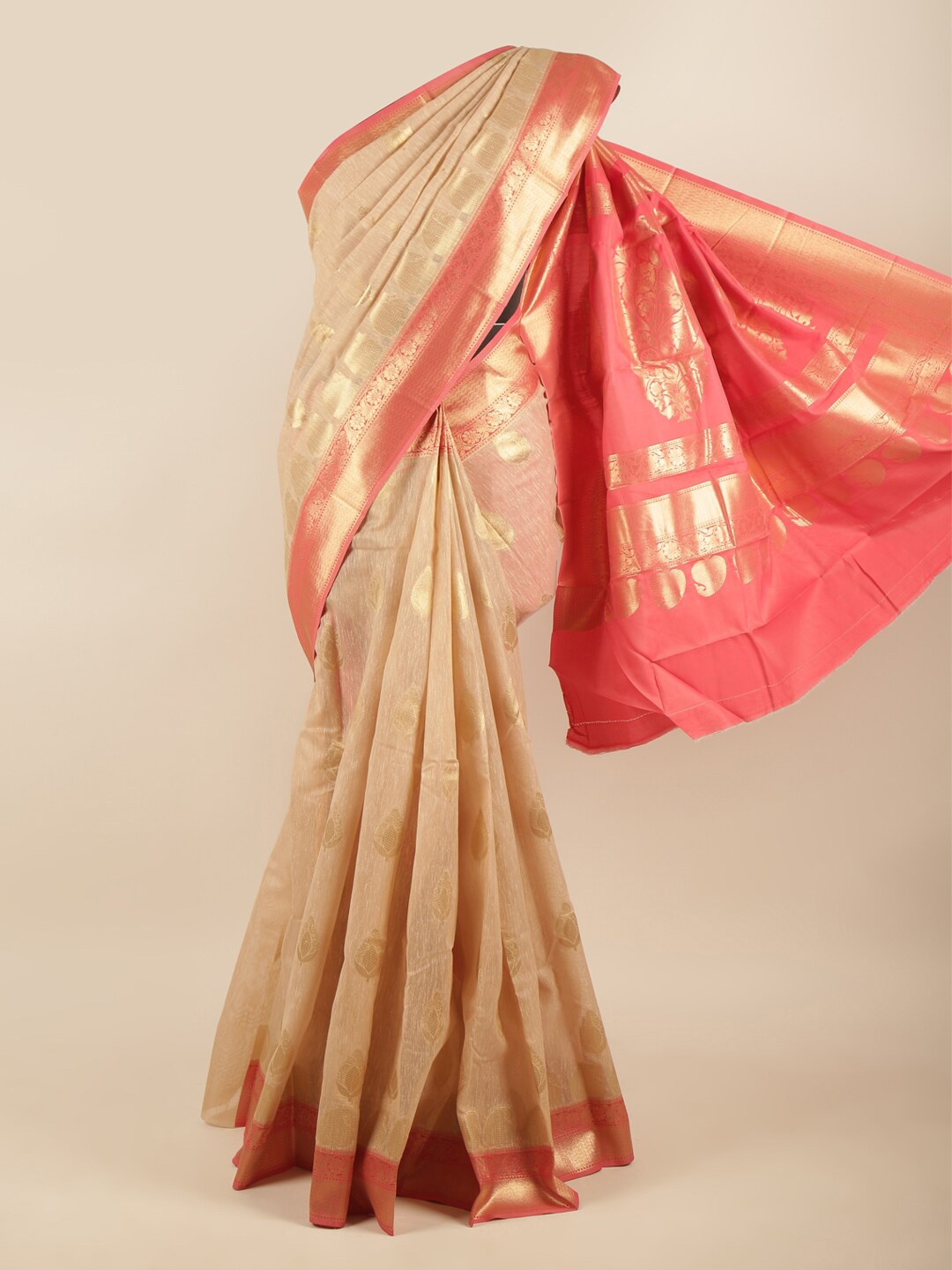 

Pothys Women Tan & Red Woven Design Zari Art Silk Saree